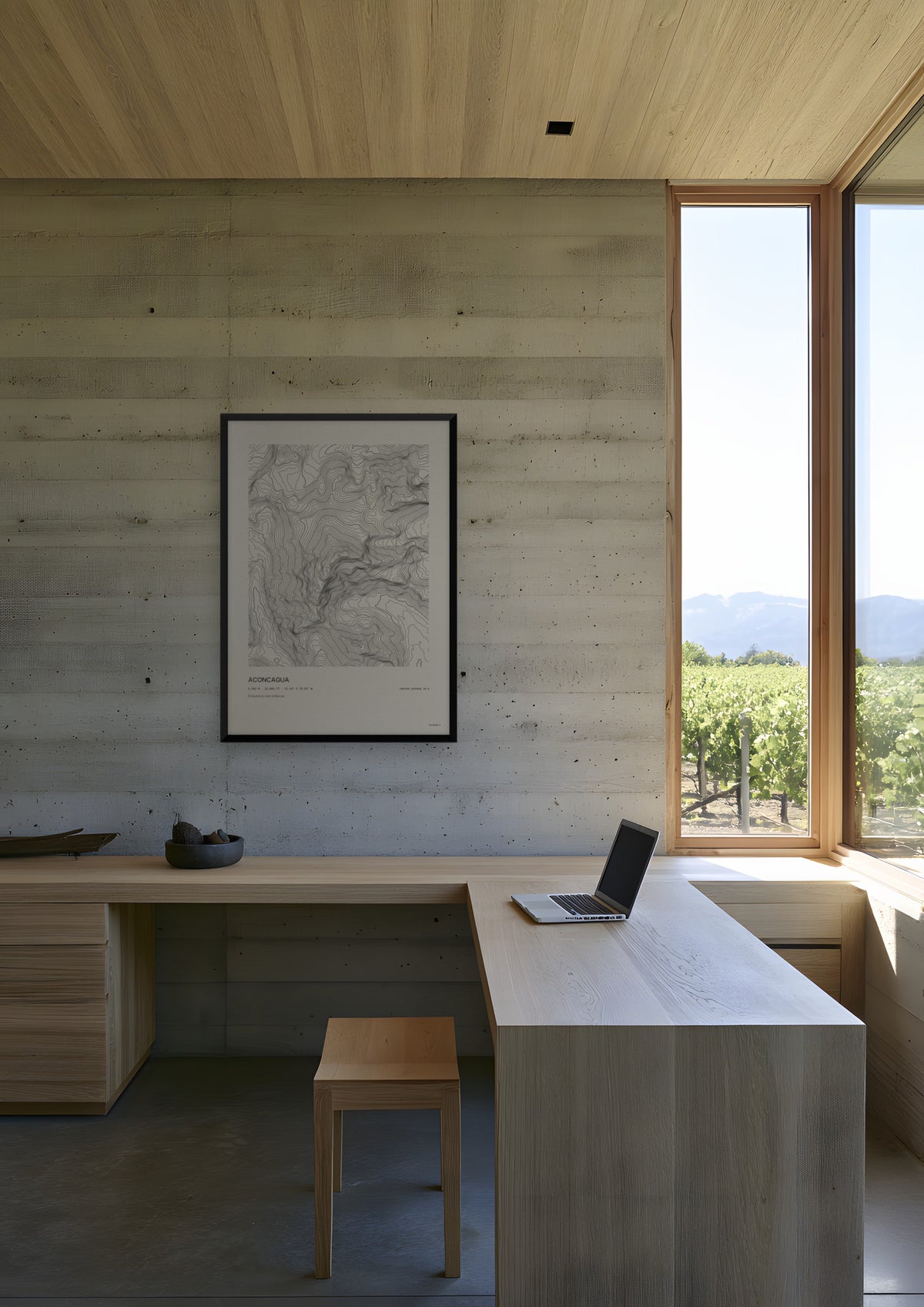 Aconcagua in a black frame, shown in mendoza-winery-office