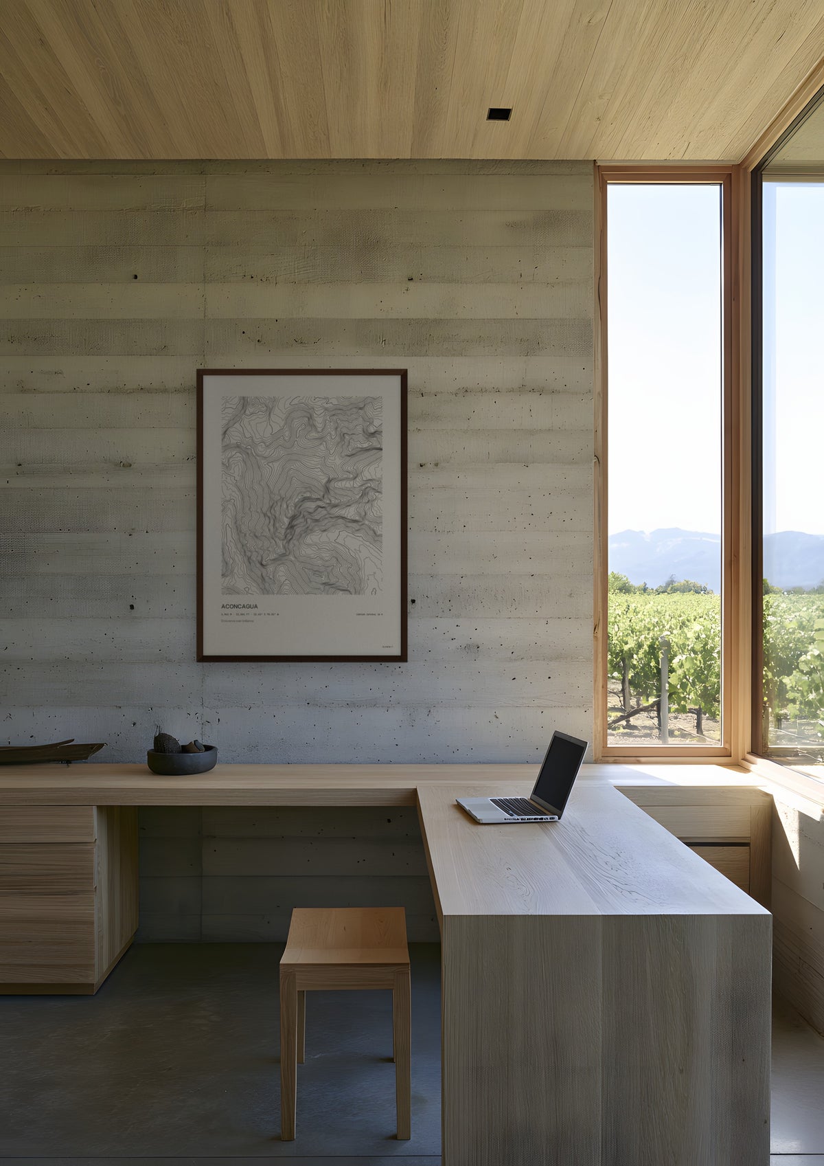 Aconcagua in a dark wood frame, shown in mendoza-winery-office