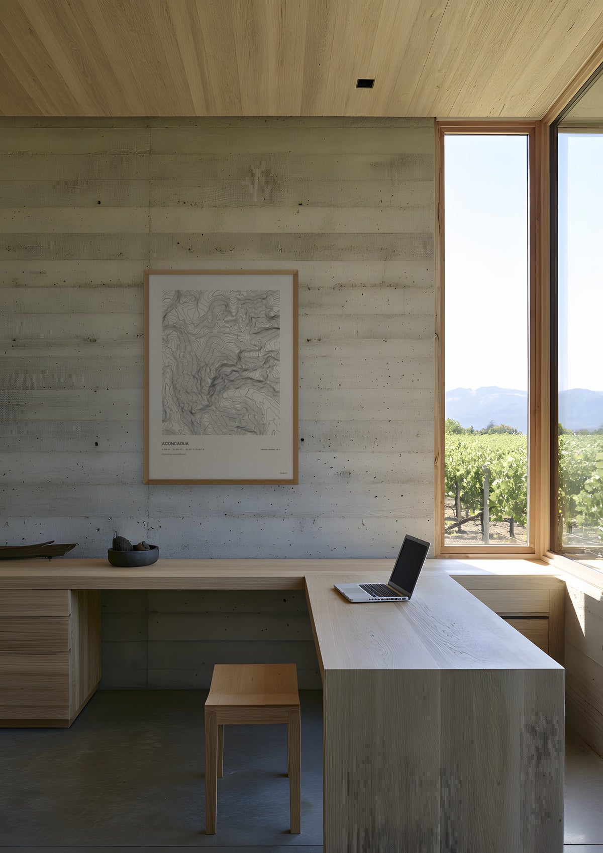 Aconcagua in a natural wood frame, shown in mendoza-winery-office