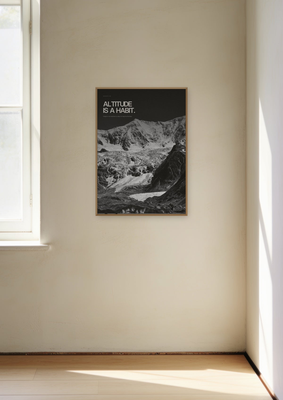 Altitude Is a Habit in a natural wood frame