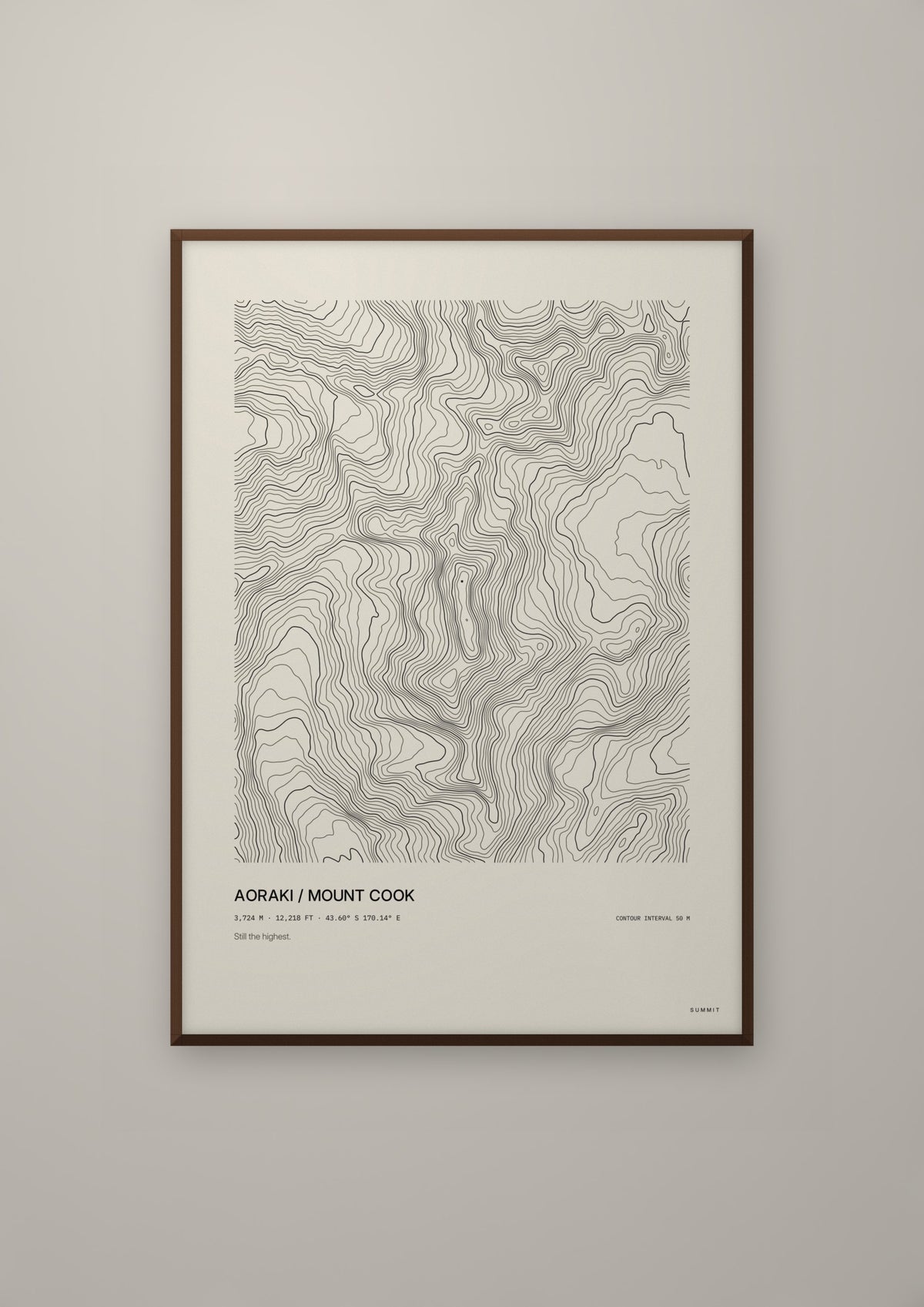 Aoraki / Mount Cook in a dark wood frame
