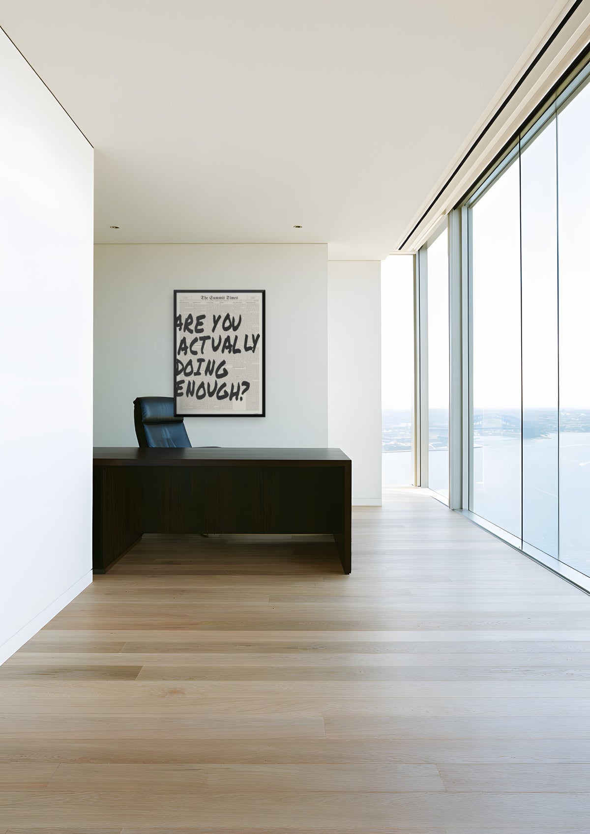 Are You Actually Doing Enough? in a black frame, shown in sydney-harbour-office