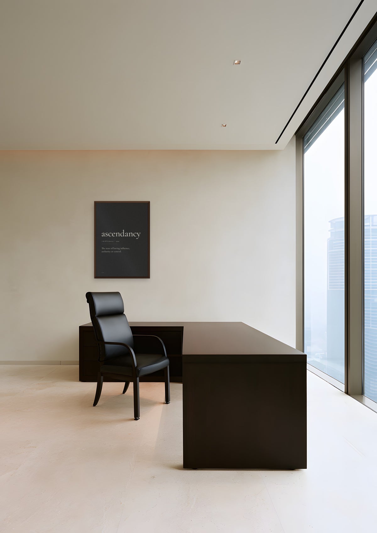 Ascendancy (Black) in a dark wood frame, shown in singapore-penthouse-office