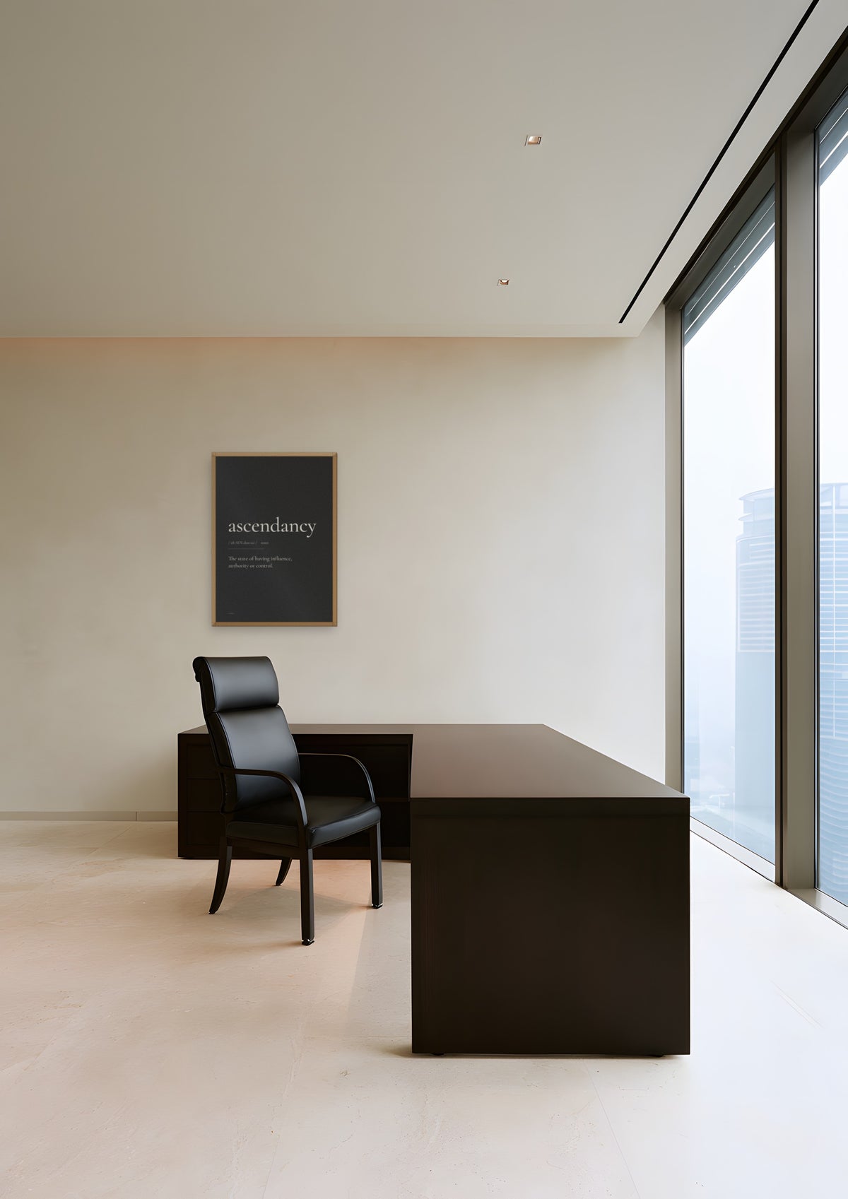 Ascendancy (Black) in a natural wood frame, shown in singapore-penthouse-office