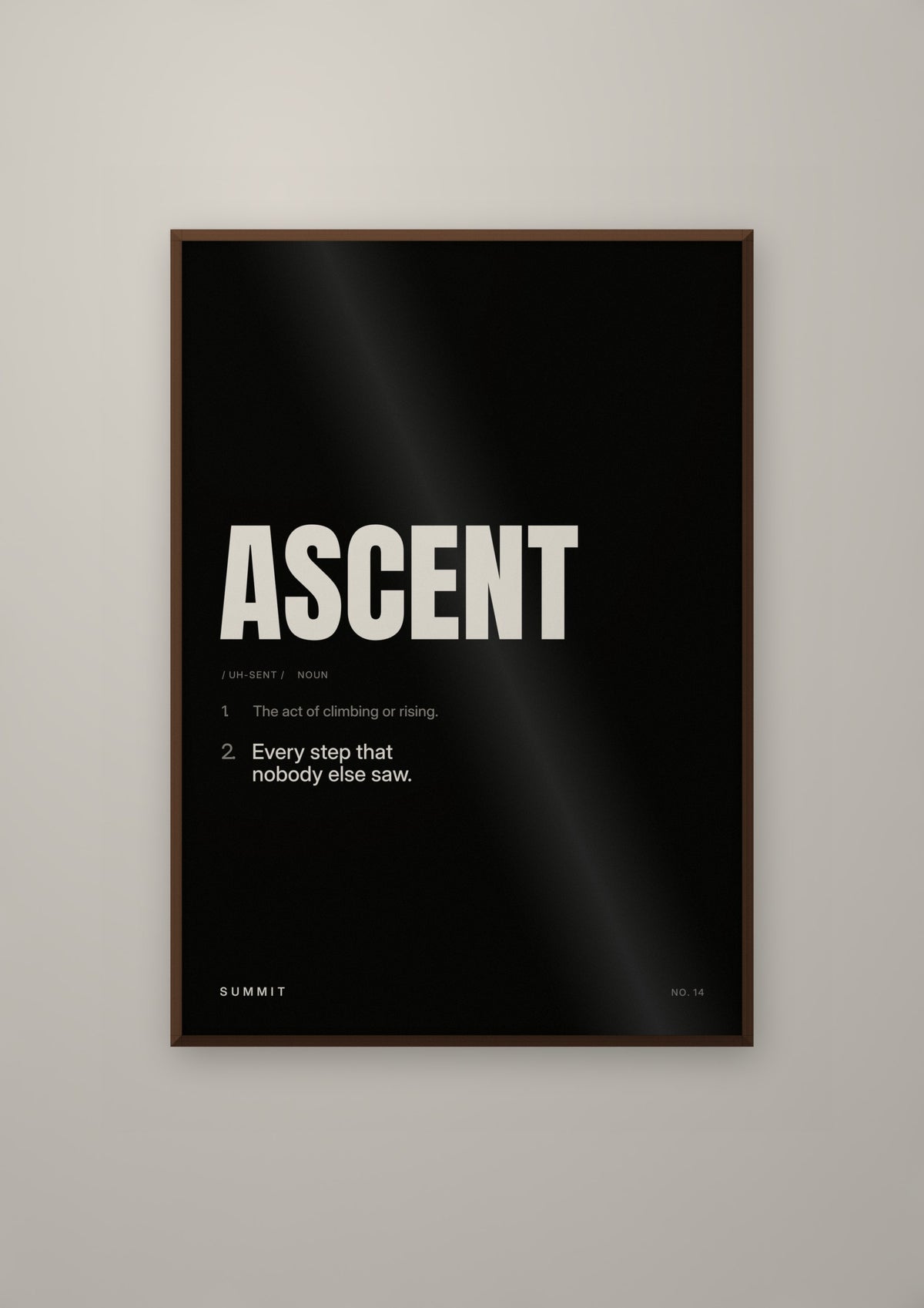 Ascent, Defined (Black) in a dark wood frame