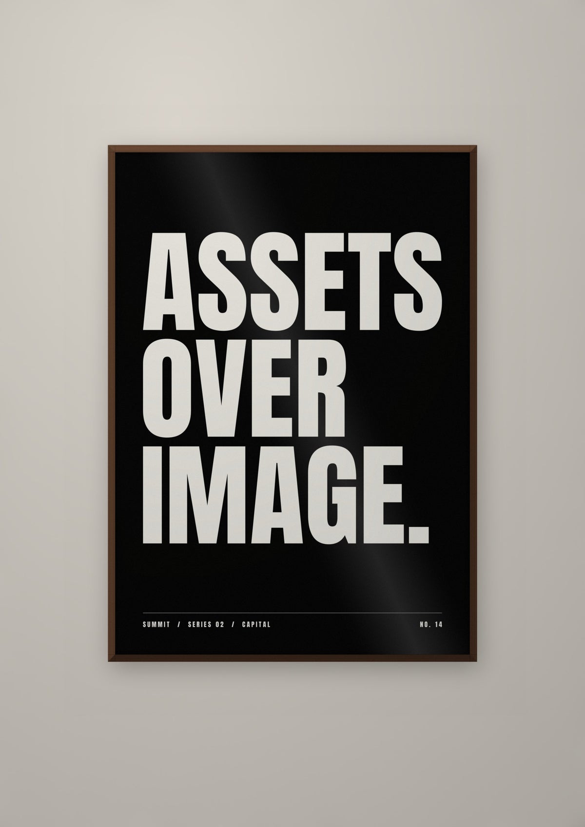 Assets Over Image in a dark wood frame