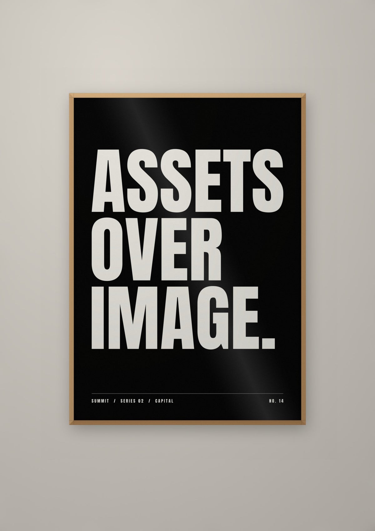 Assets Over Image in a natural wood frame