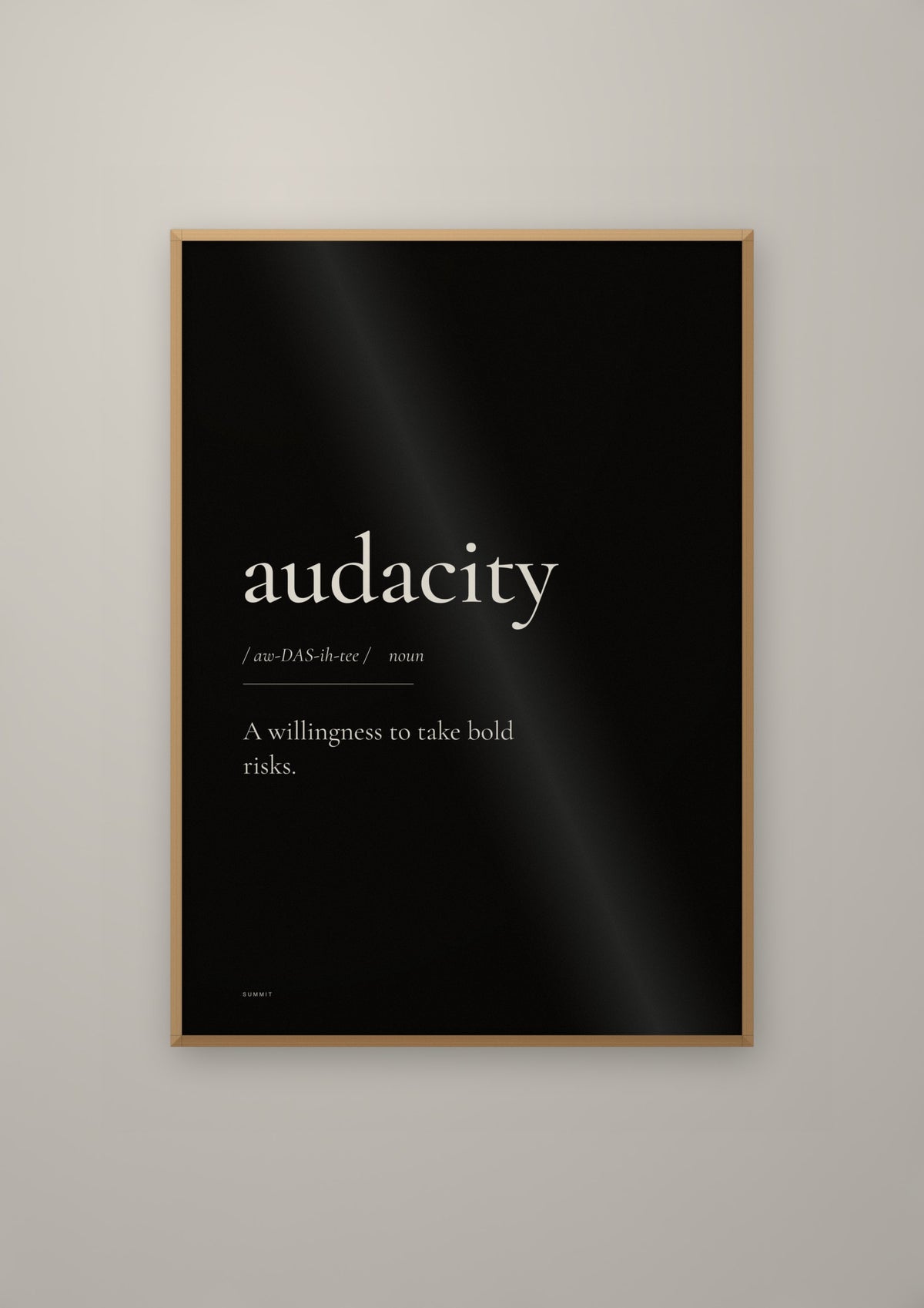 Audacity (Black) in a natural wood frame
