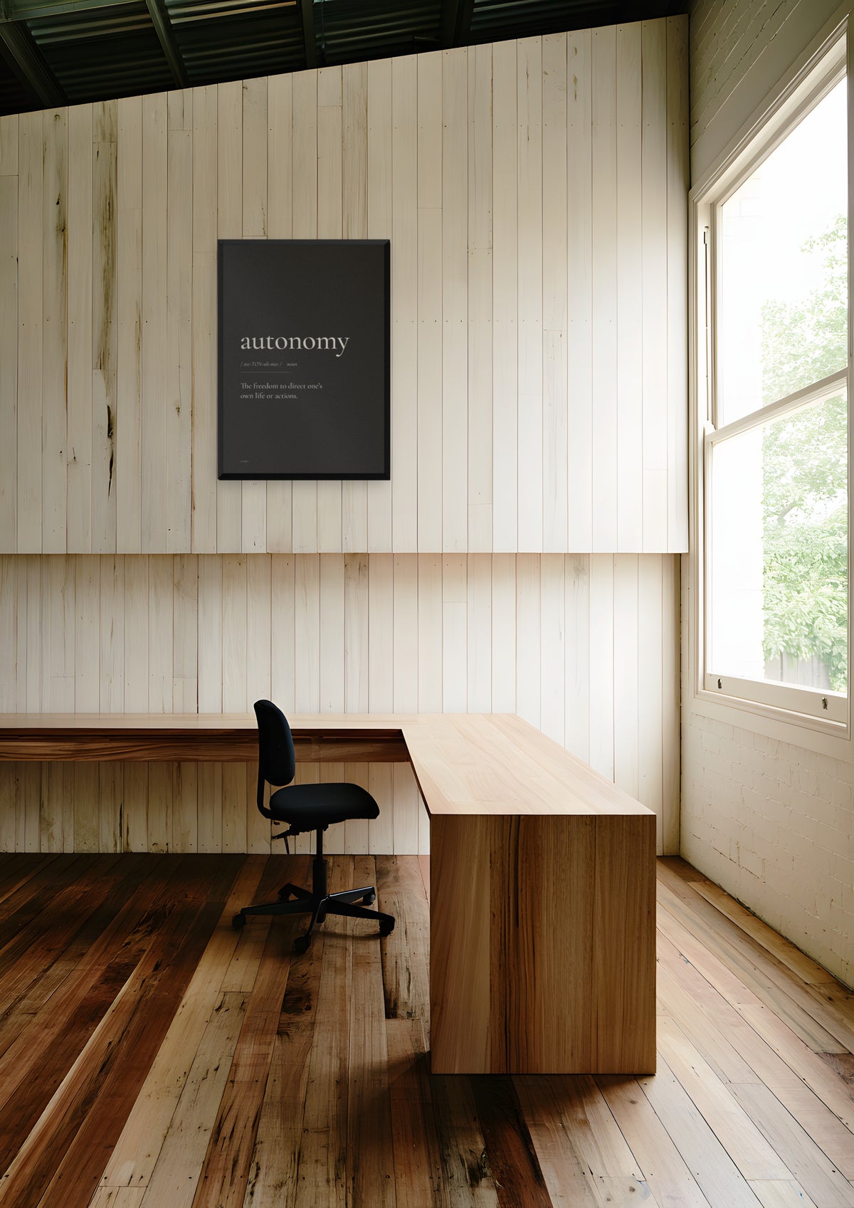 Autonomy (Black) in a black frame, shown in melbourne-warehouse-office