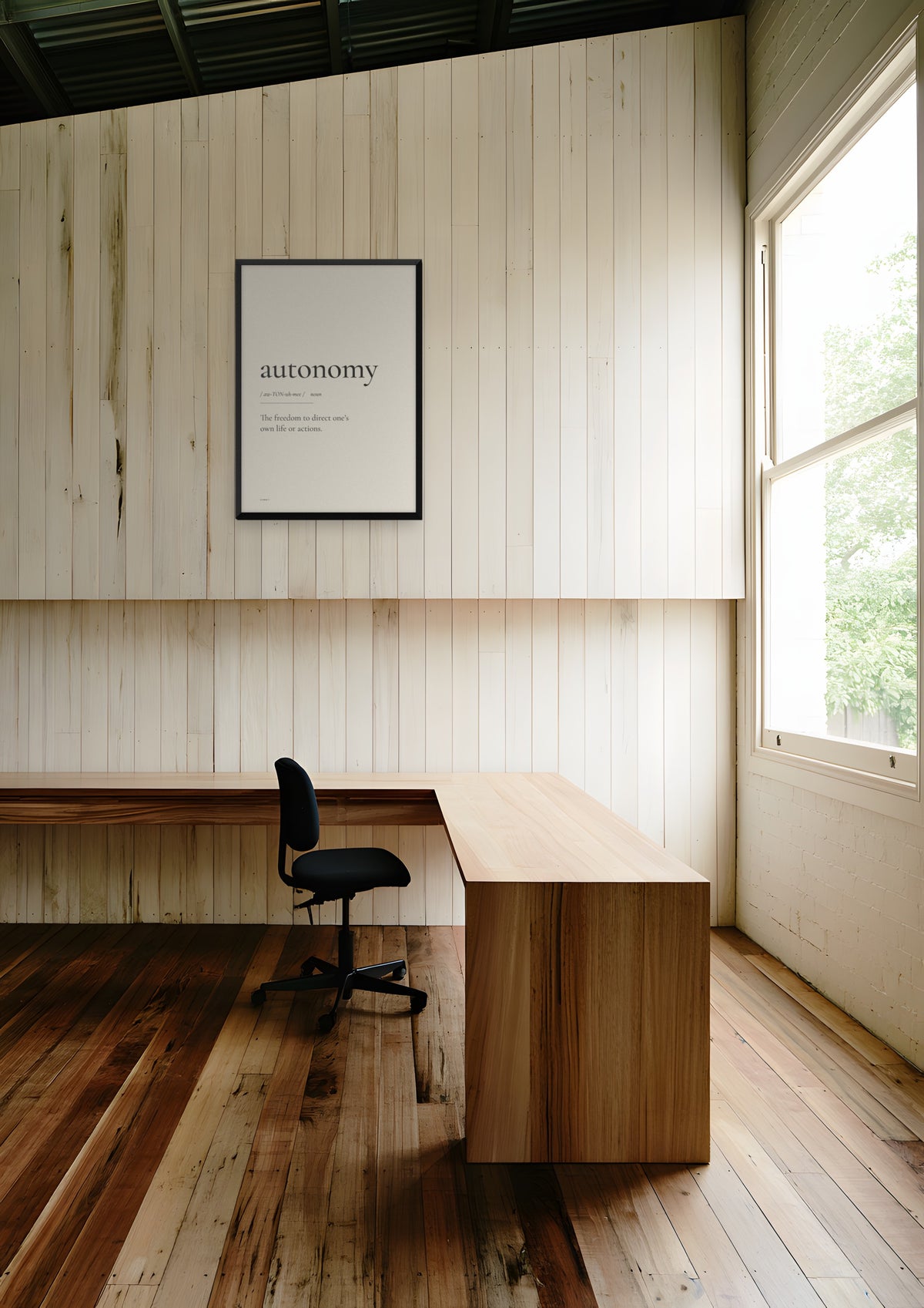 Autonomy in a black frame, shown in melbourne-warehouse-office