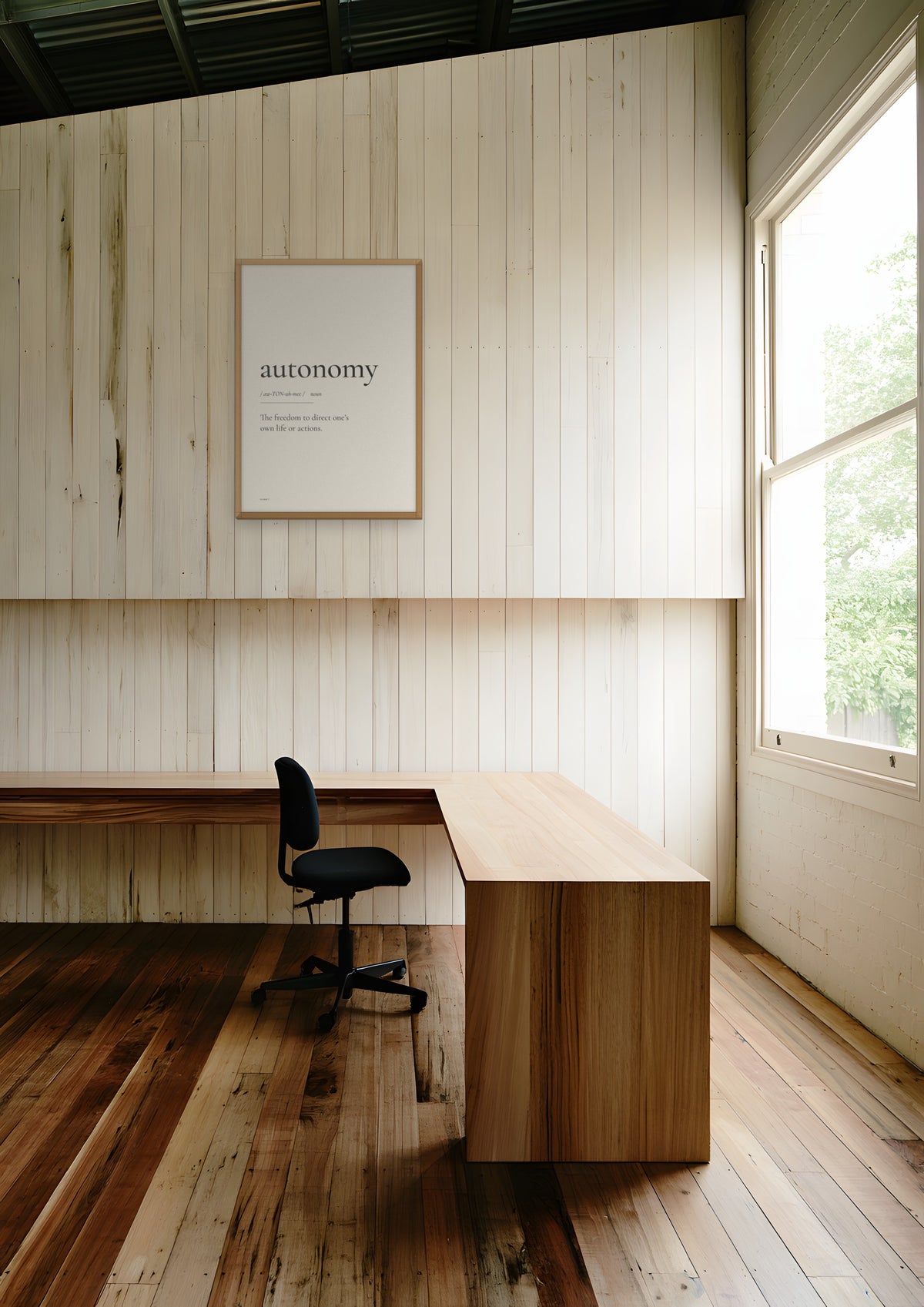 Autonomy in a natural wood frame, shown in melbourne-warehouse-office