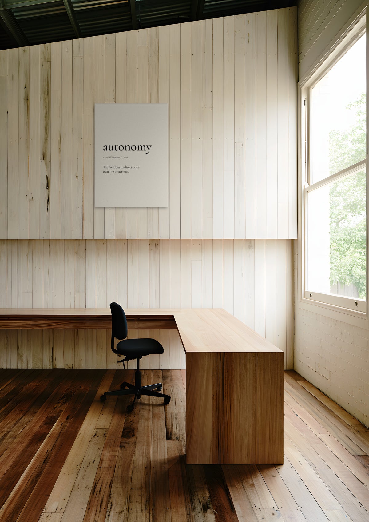 Autonomy, unframed art print shown in melbourne-warehouse-office