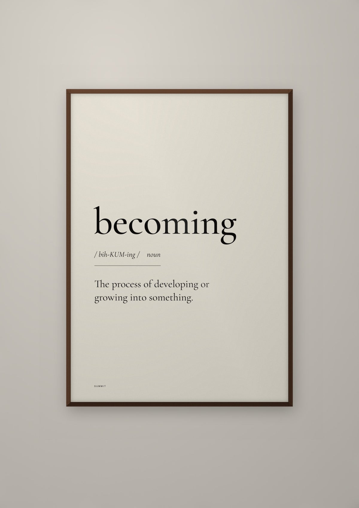 Becoming in a dark wood frame