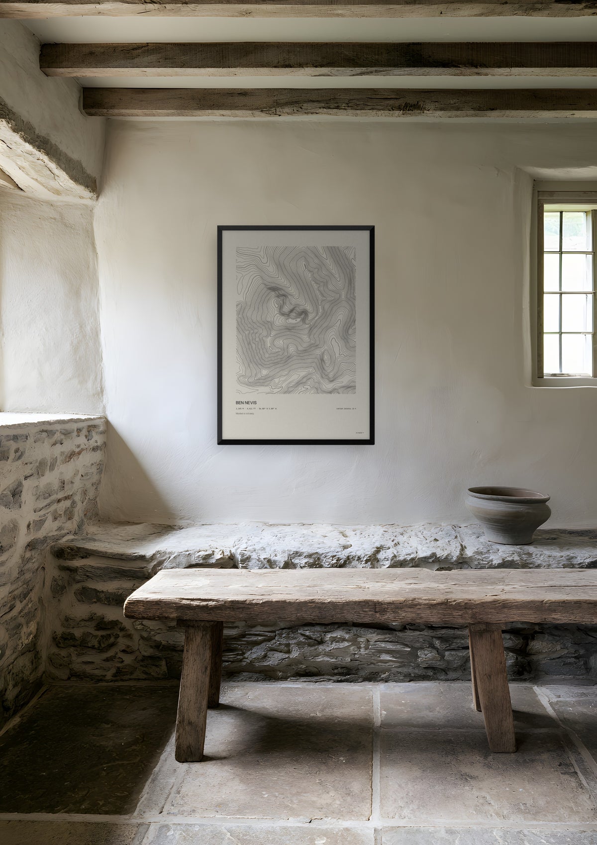 Ben Nevis in a black frame, shown in glencoe-cottage-snug