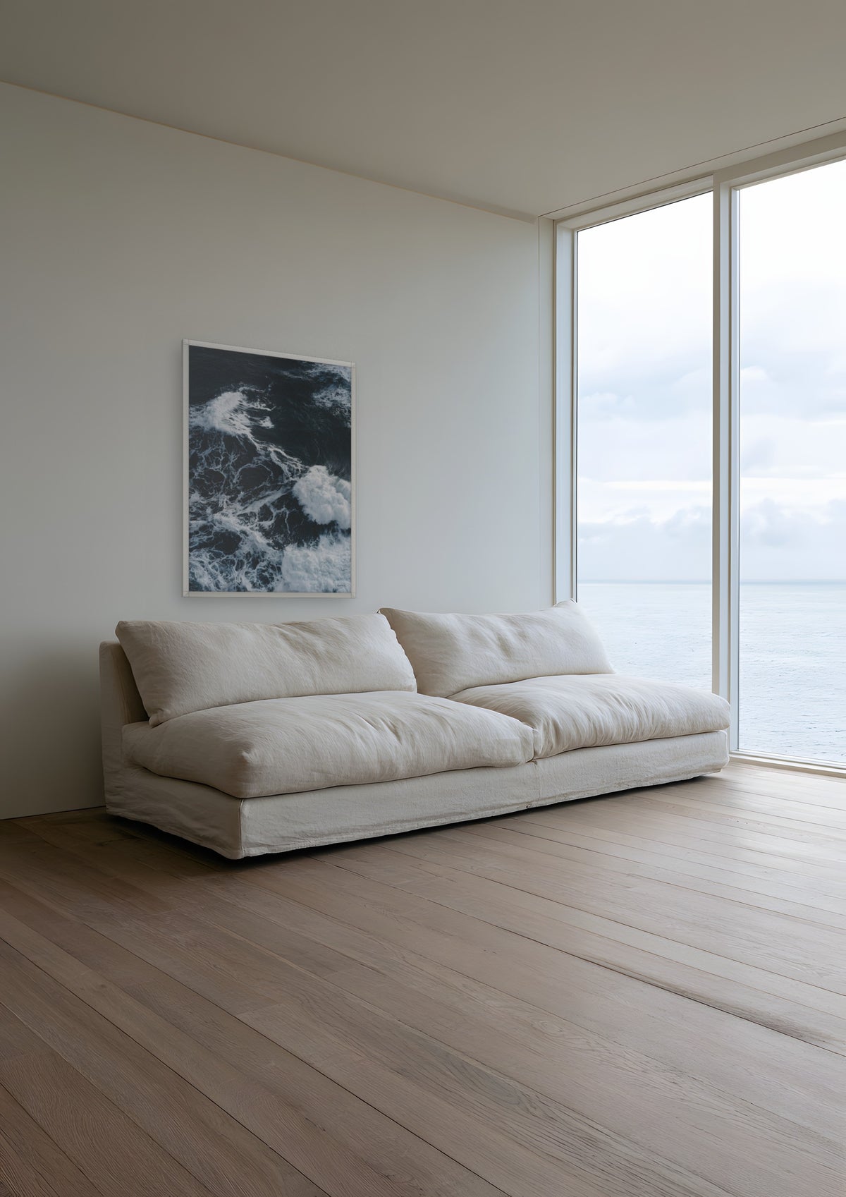 Black Water in a white frame, shown in cornwall-sea-house