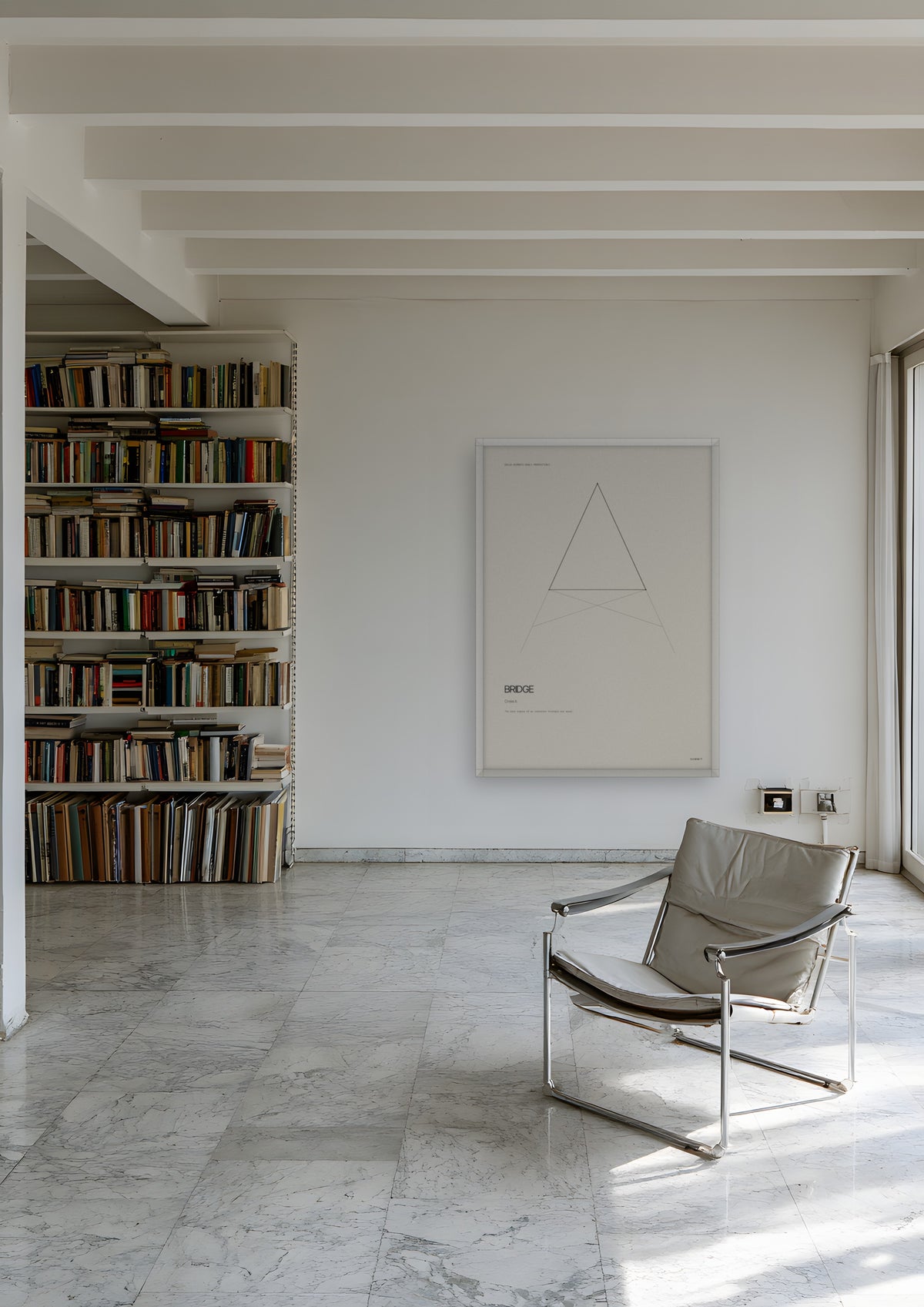 Bridge in a white frame, shown in athens-apartment-library