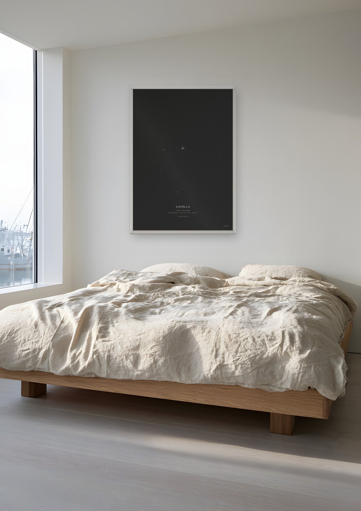 Capella in a white frame, shown in harbourside-apartment-bedroom
