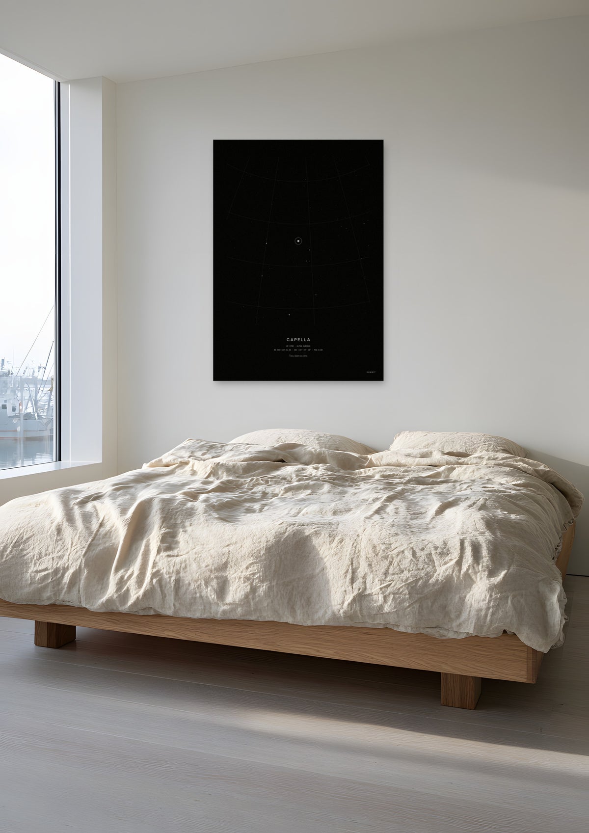 Capella, unframed art print shown in harbourside-apartment-bedroom