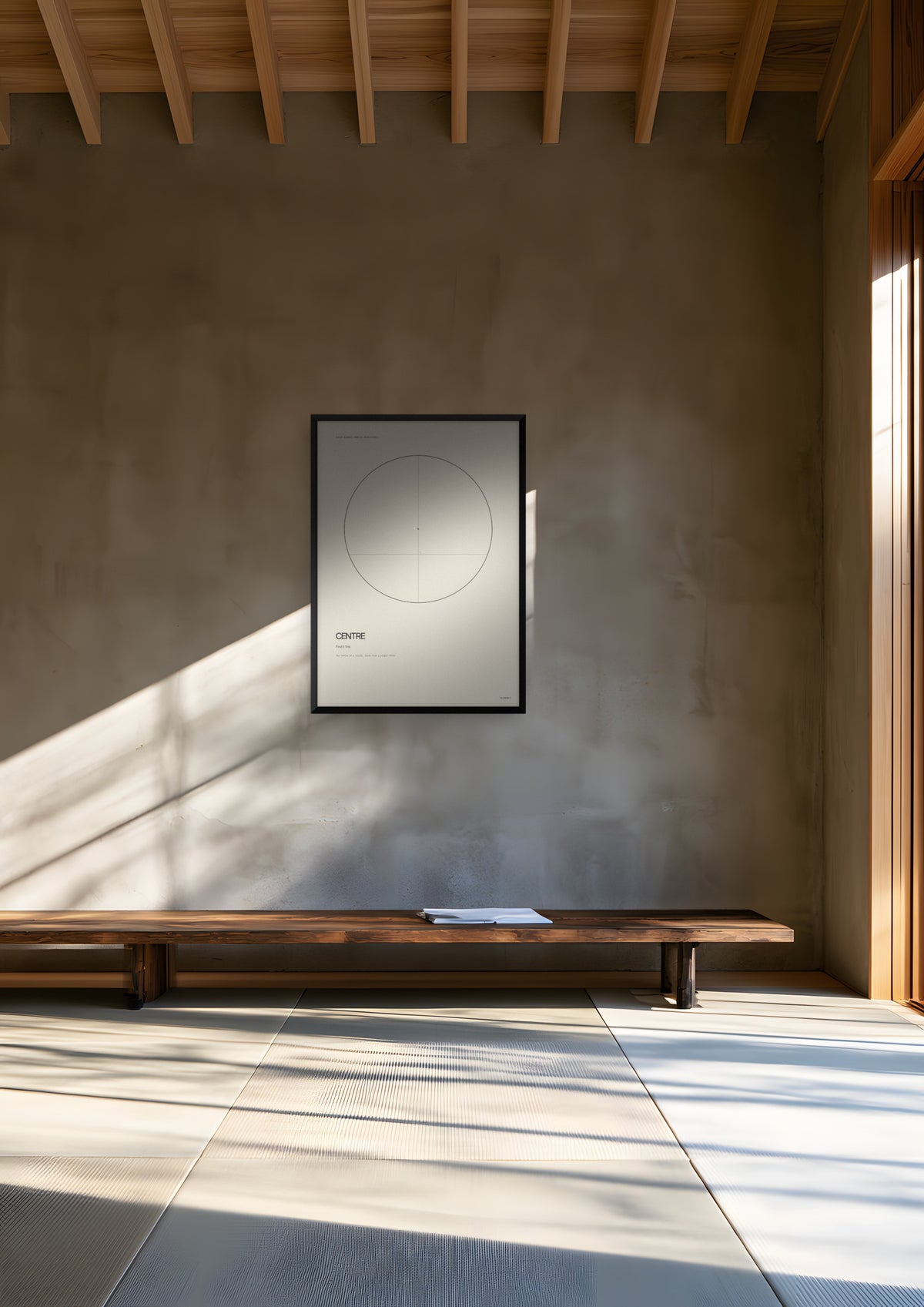 Centre in a black frame, shown in kyoto-minimal-tea-house-study