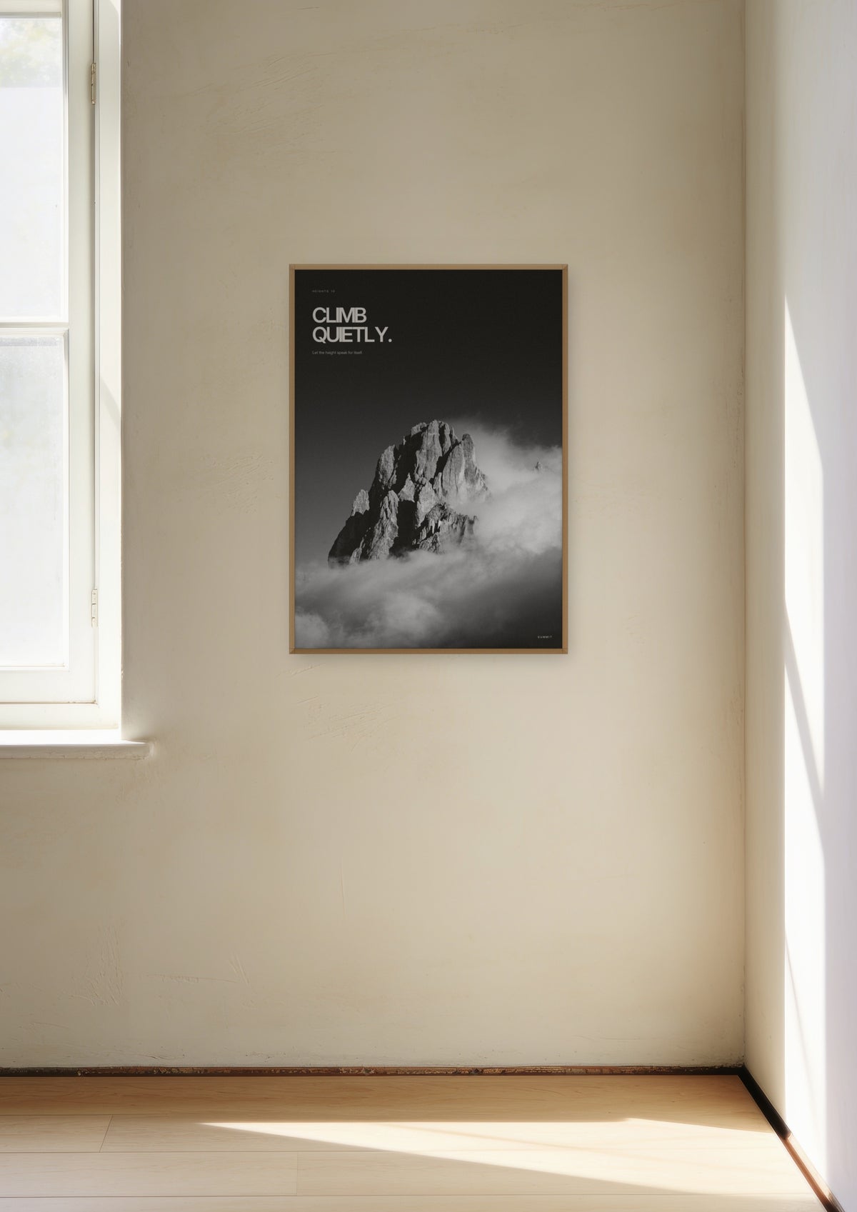 Climb Quietly in a natural wood frame