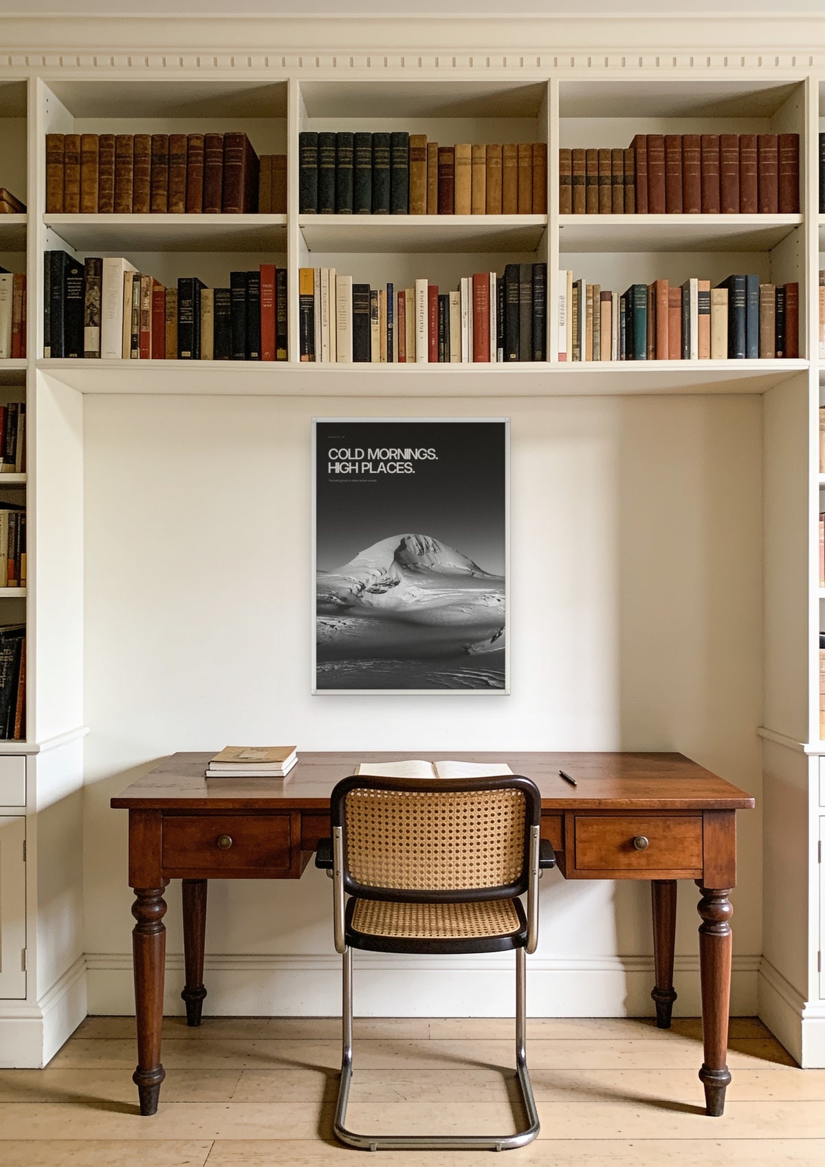 Cold Mornings in a white frame, shown in a Hampstead study