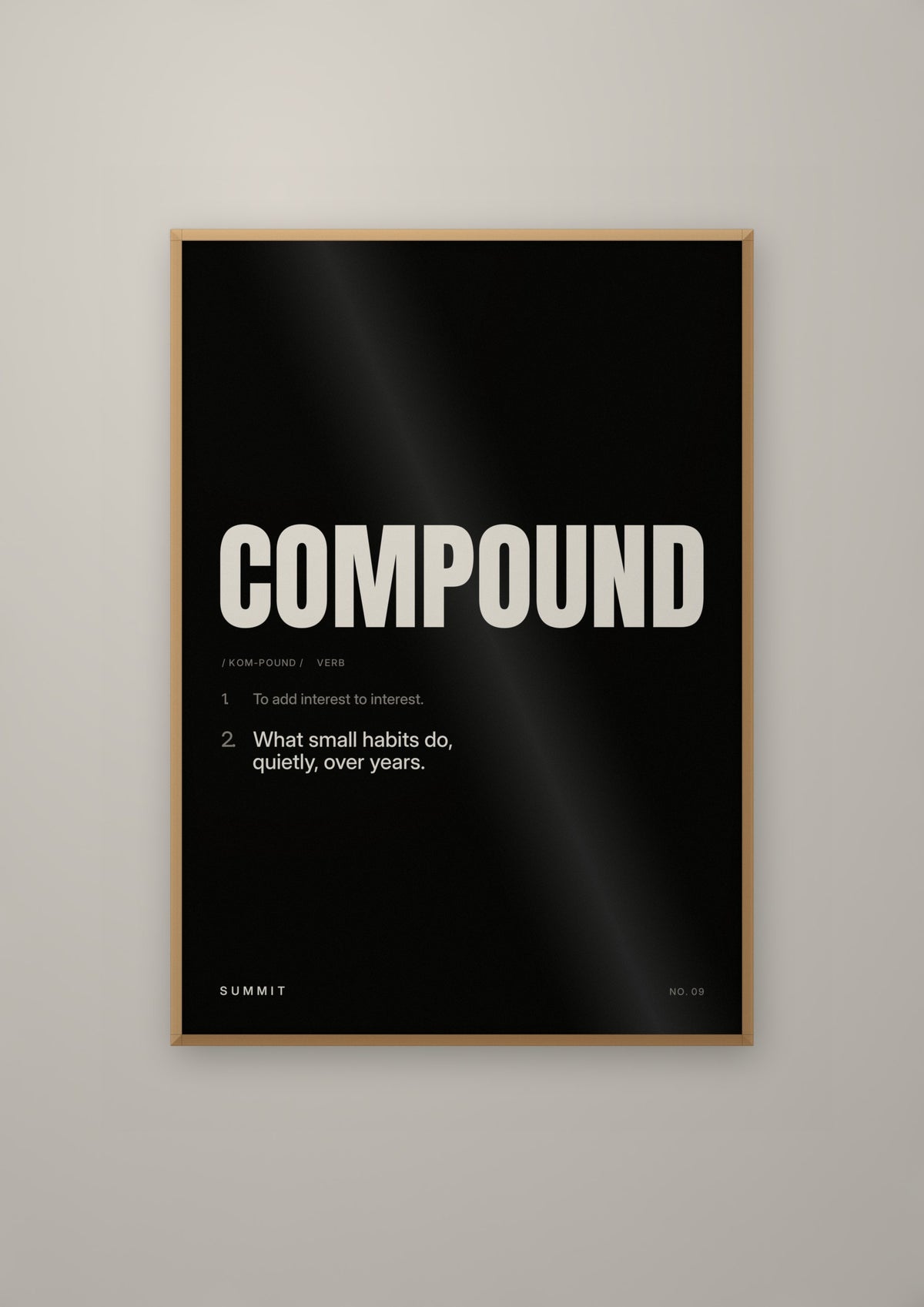 Compound, Defined (Black) in a natural wood frame