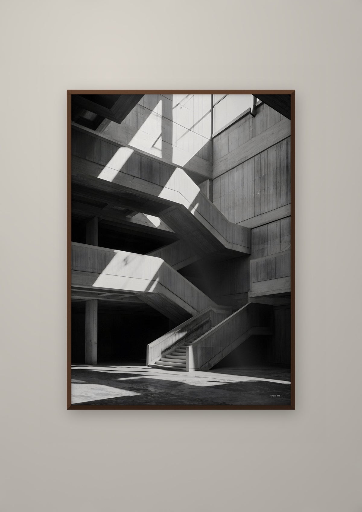 Concrete in a dark wood frame