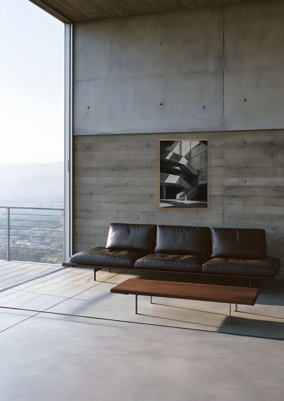 Concrete in a natural wood frame, shown in la-concrete-house