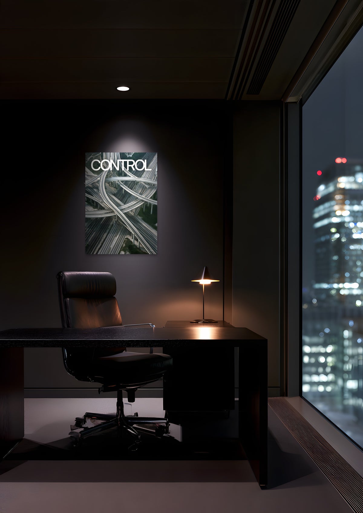 Control, unframed art print shown in canary-wharf-office