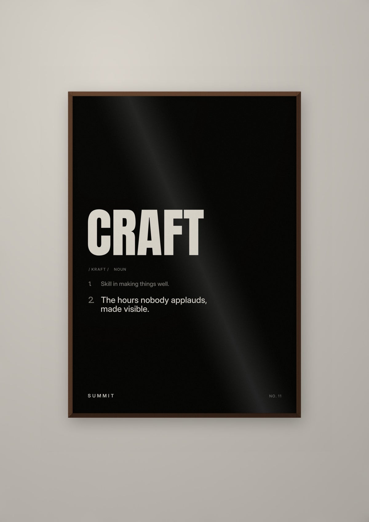 Craft, Defined (Black) in a dark wood frame