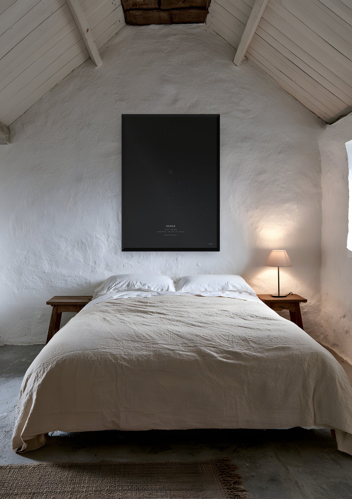 Deneb in a black frame, shown in hebrides-croft-bedroom