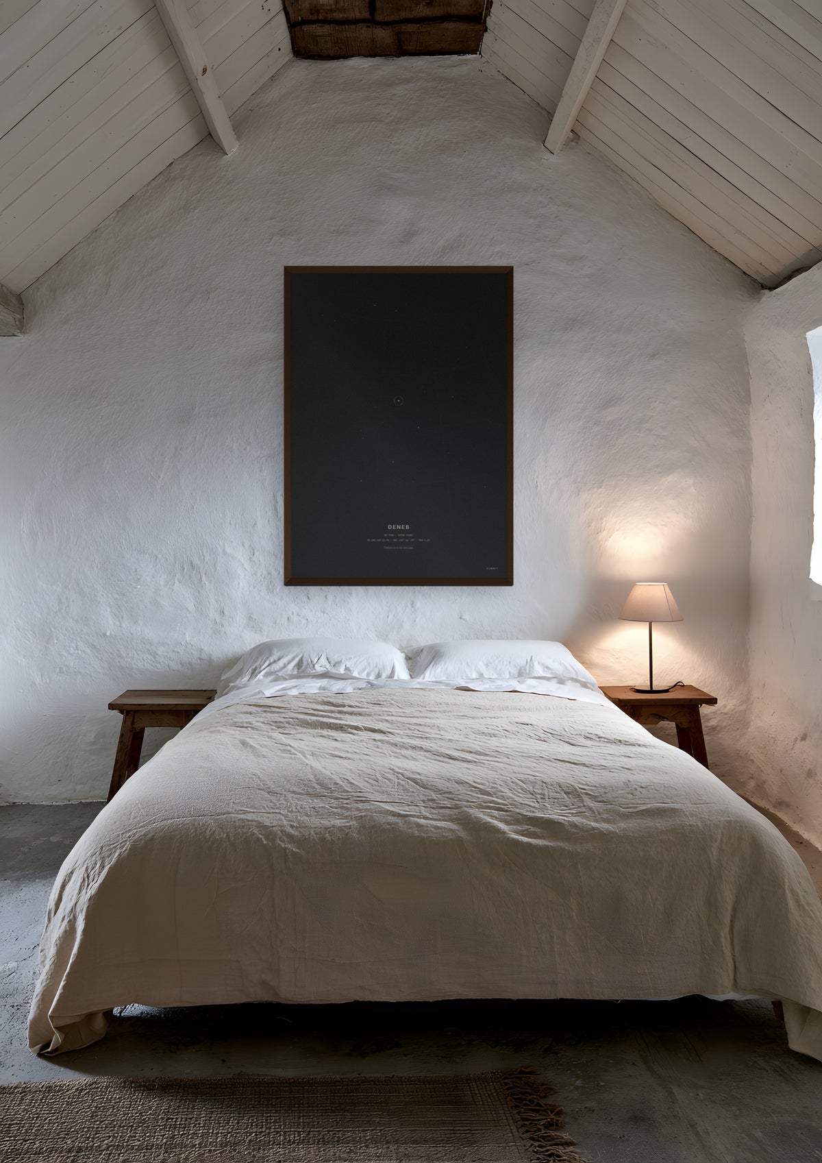 Deneb in a dark wood frame, shown in hebrides-croft-bedroom