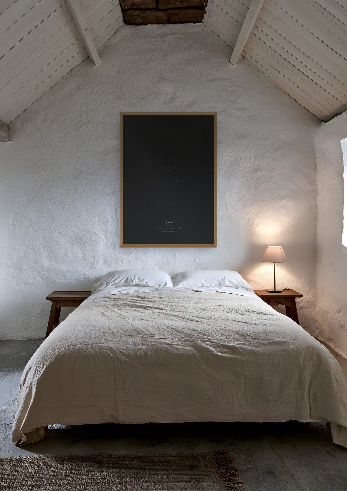 Deneb in a natural wood frame, shown in hebrides-croft-bedroom