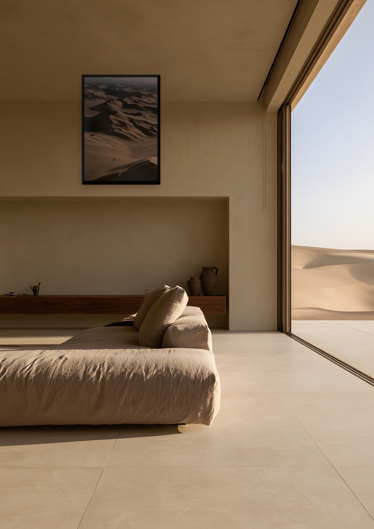 Desert in a black frame, shown in dubai-desert-villa