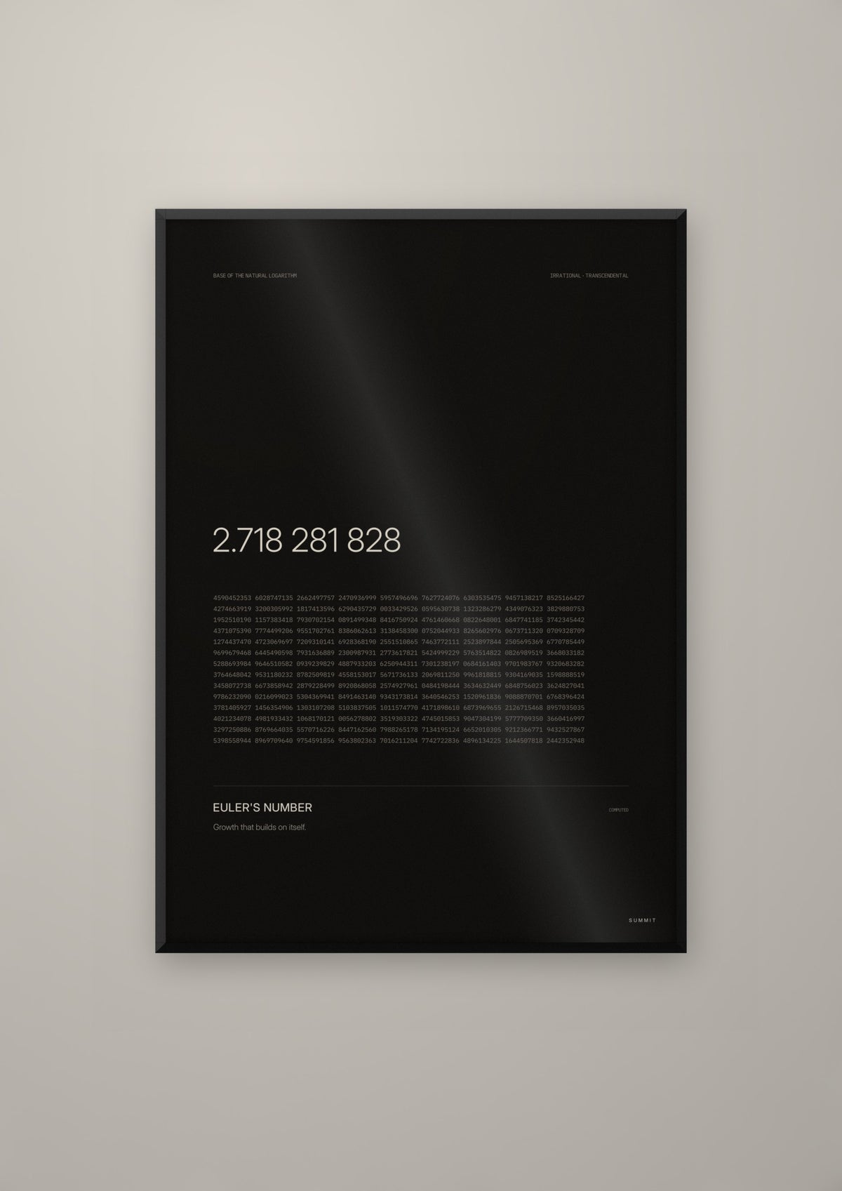 Euler's Number in a black frame