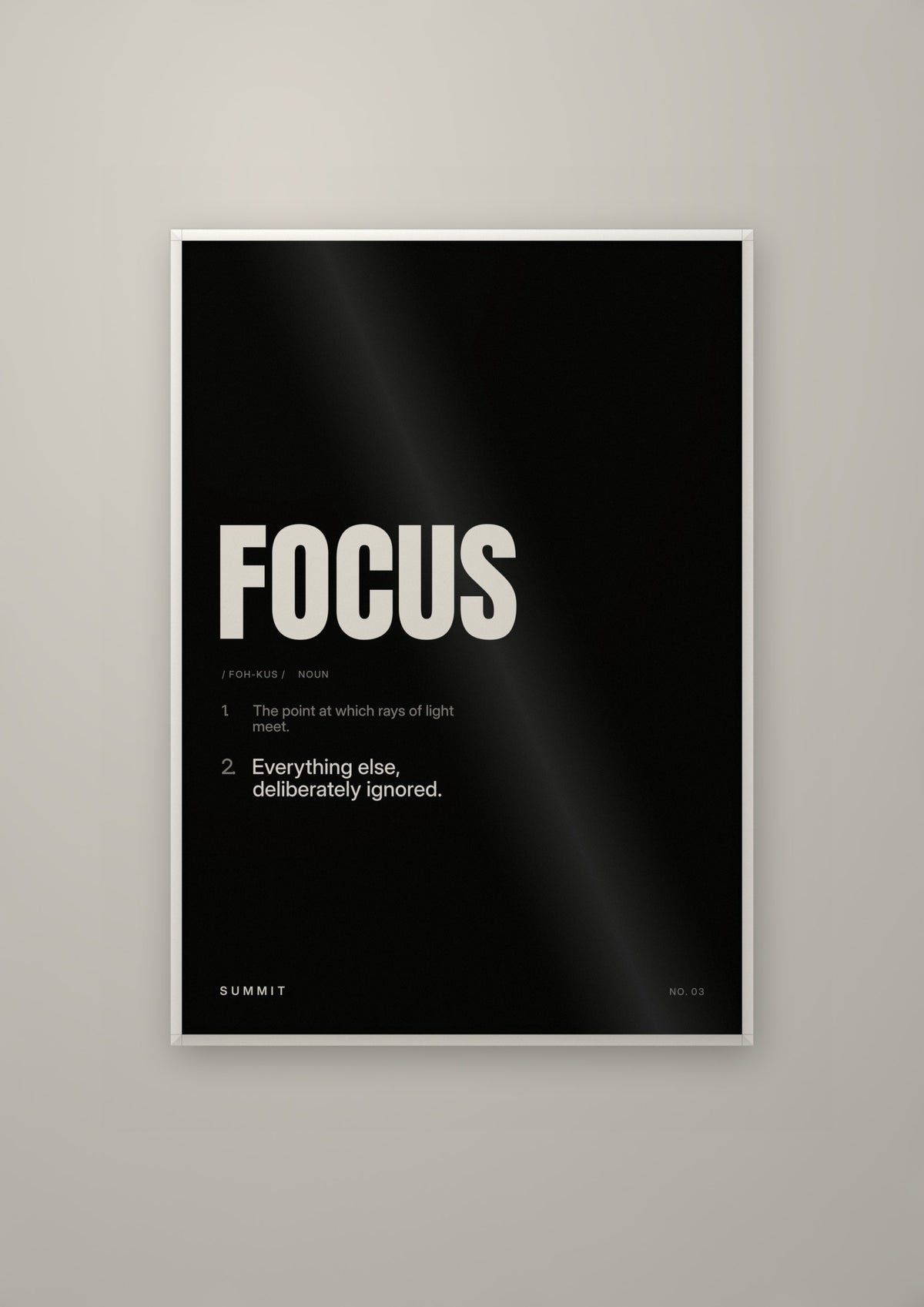 Focus, Defined (Black) in a white frame