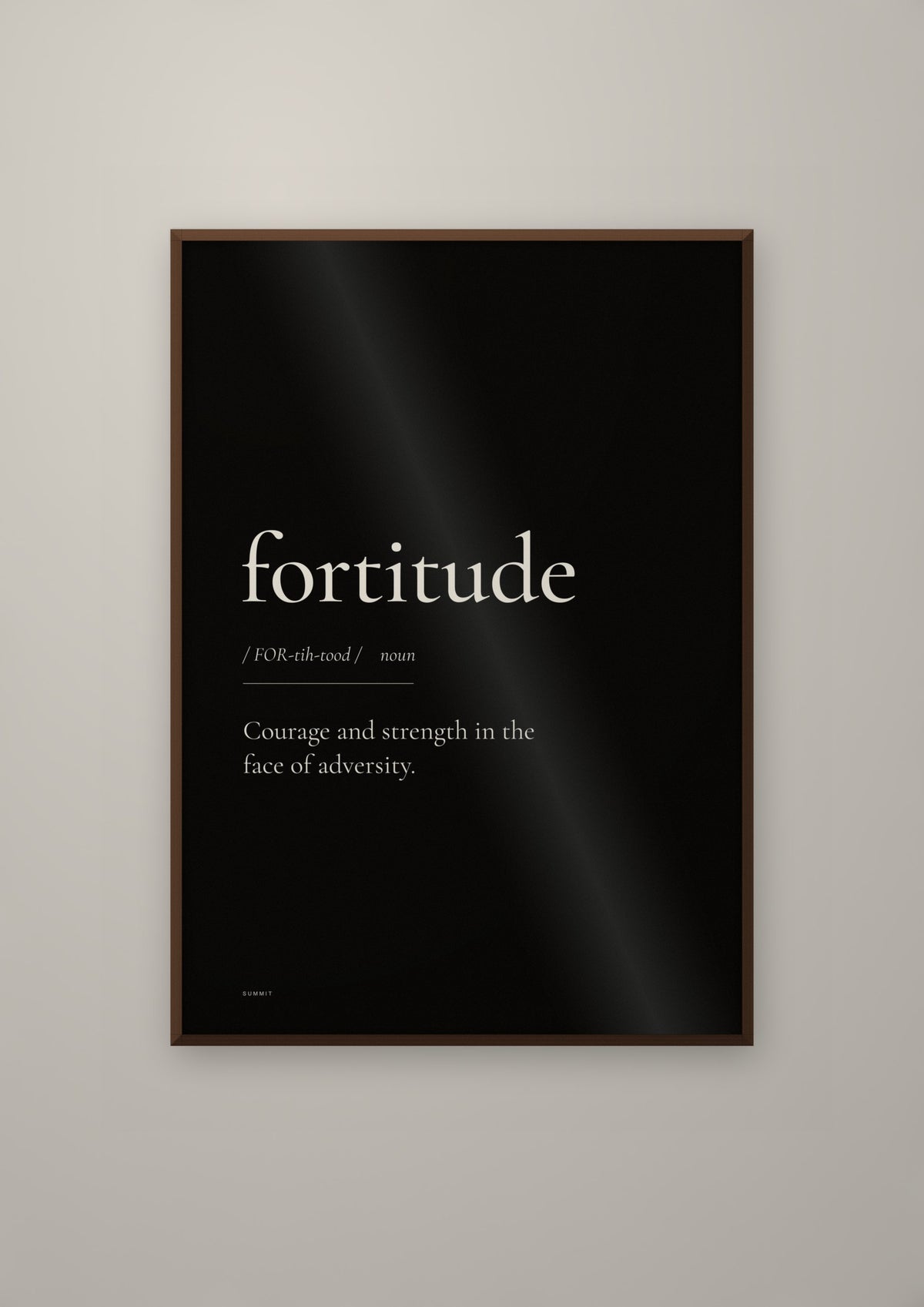 Fortitude (Black) in a dark wood frame
