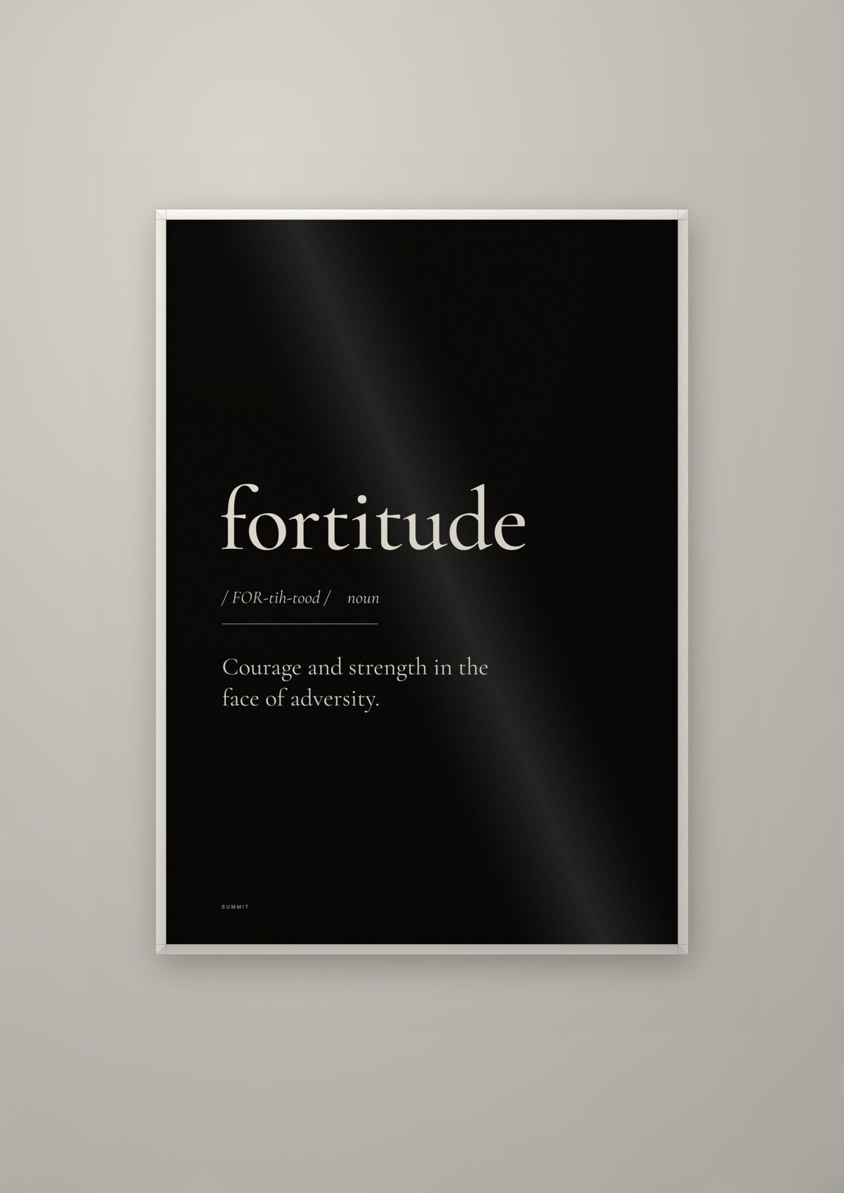 Fortitude (Black) in a white frame