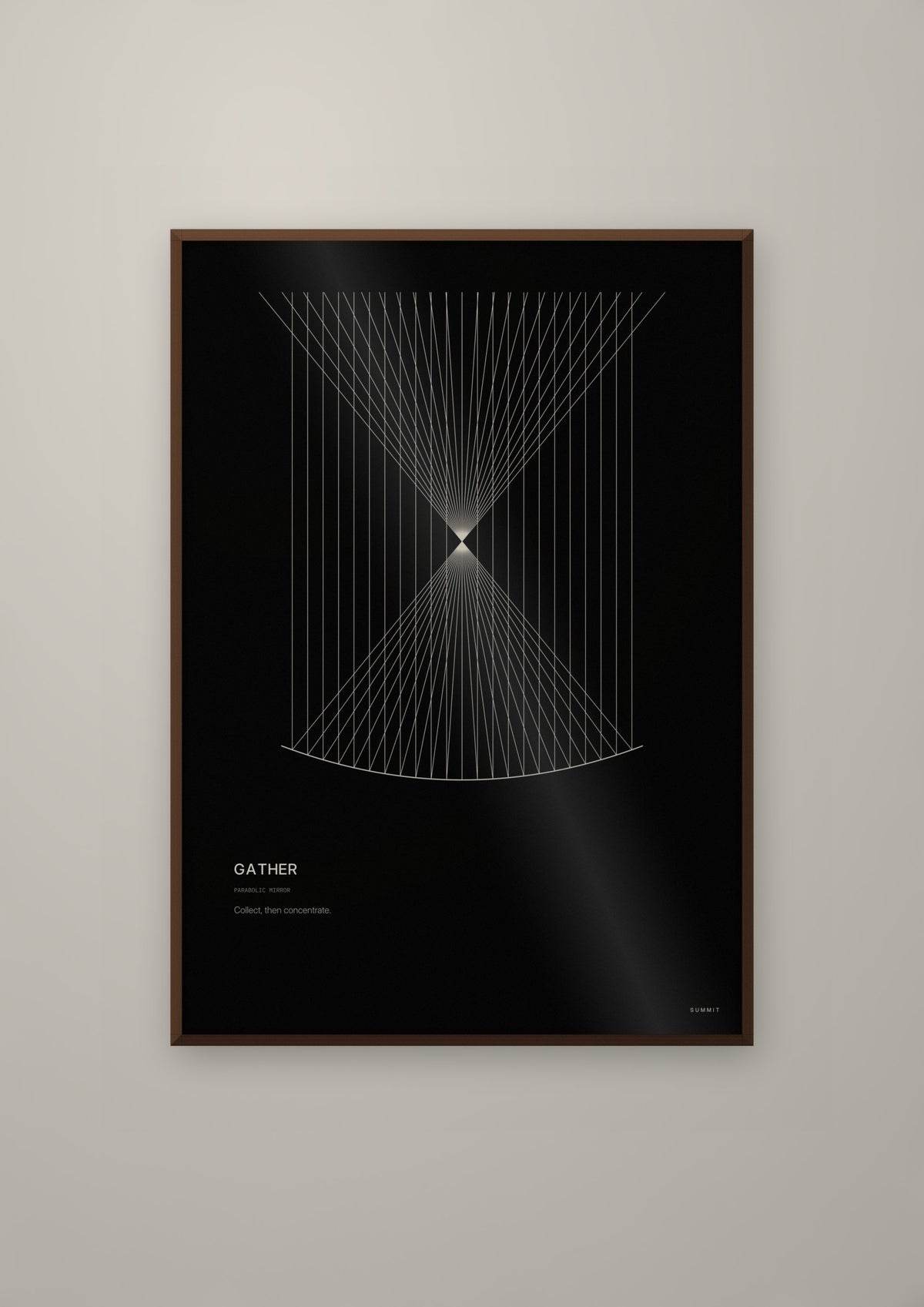 Gather in a dark wood frame