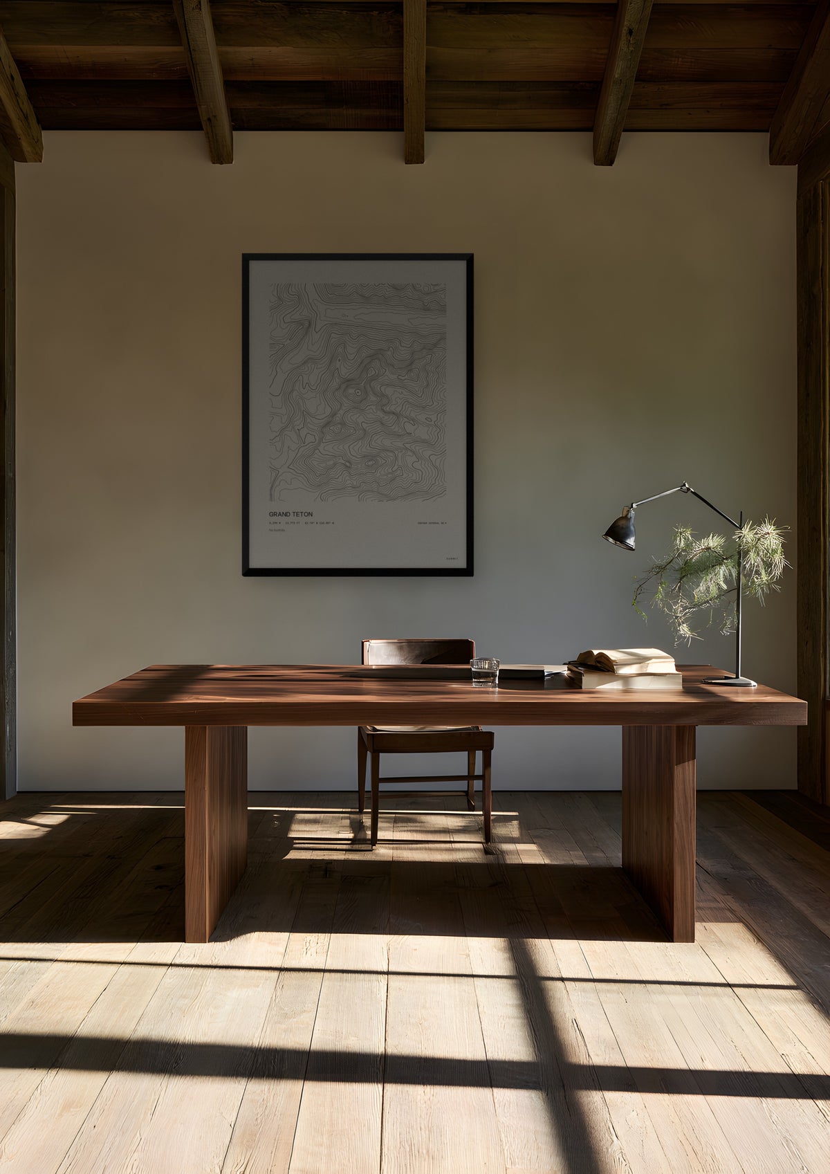 Grand Teton in a black frame, shown in jackson-hole-ranch-office