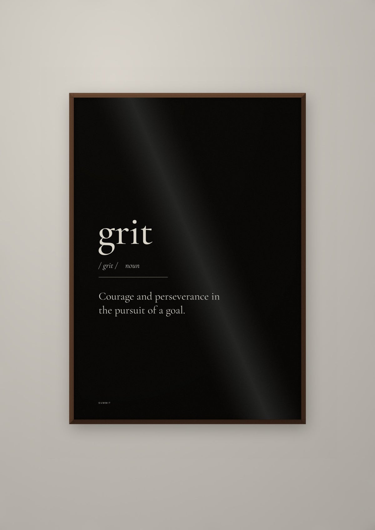 Grit (Black) in a dark wood frame