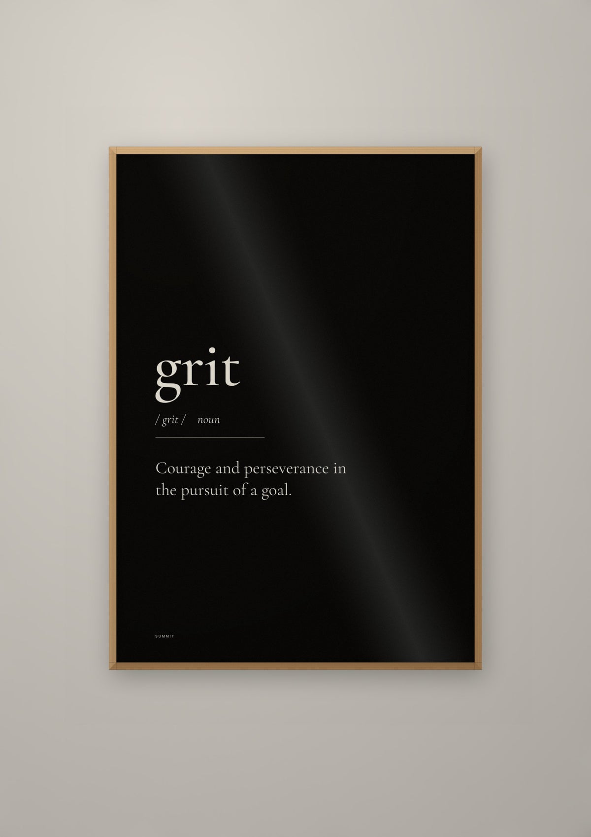 Grit (Black) in a natural wood frame