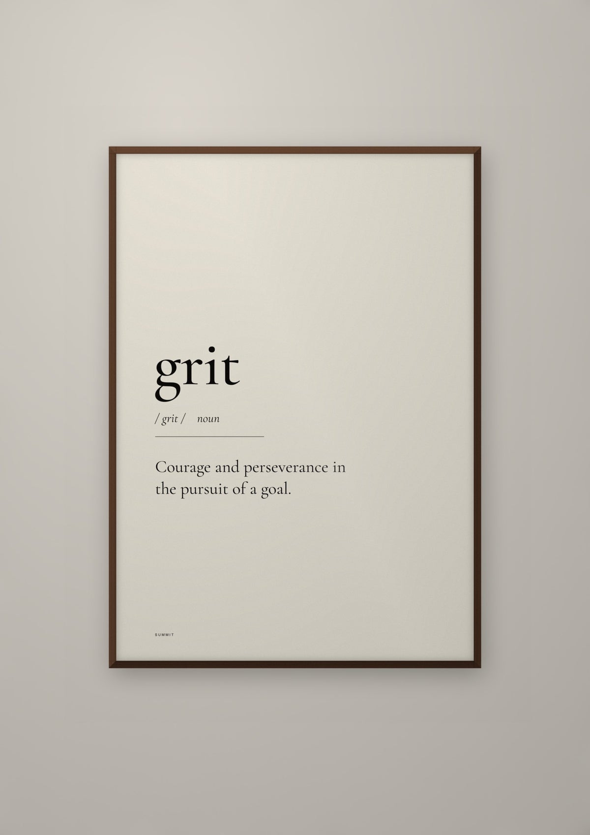 Grit in a dark wood frame