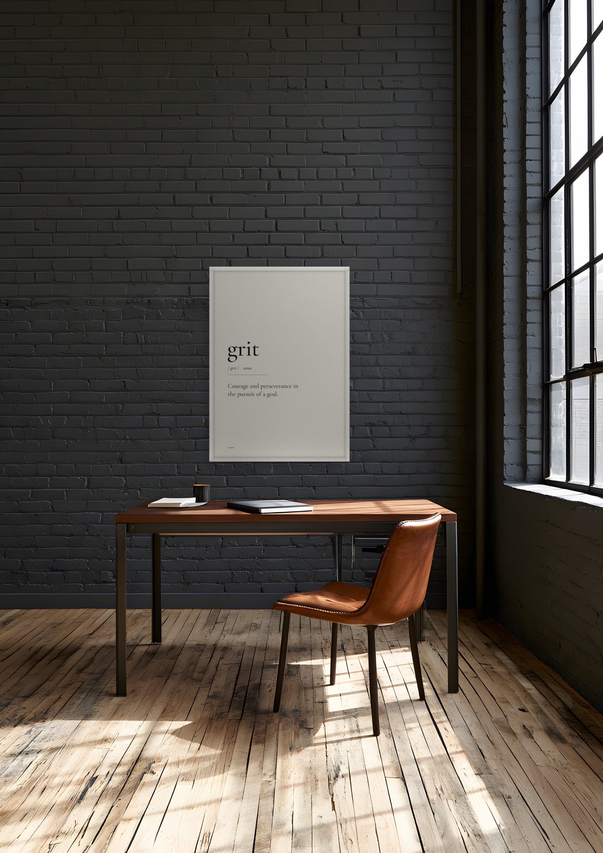 Grit in a white frame, shown in detroit-factory-office