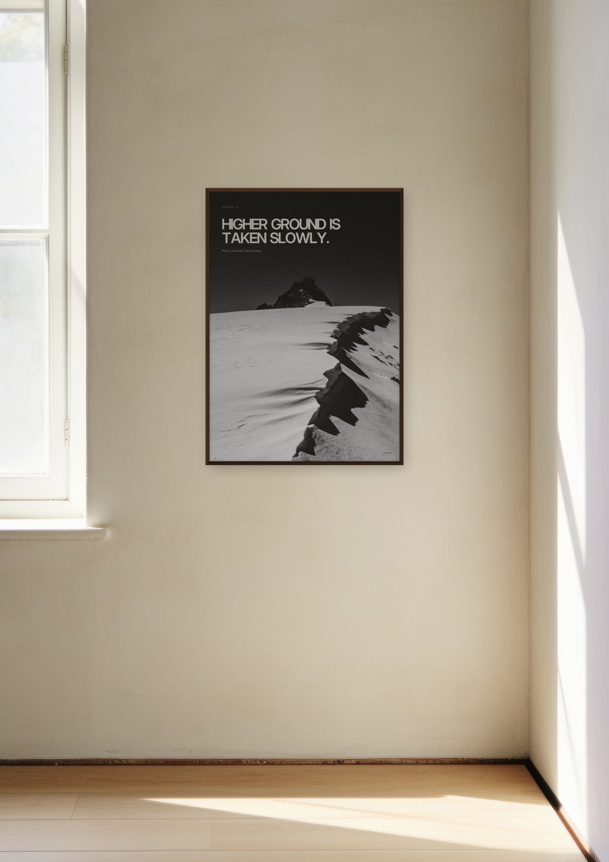 Higher Ground in a dark wood frame
