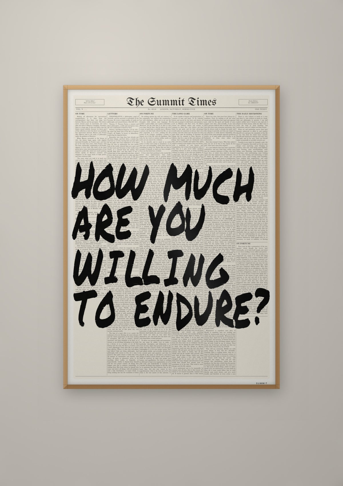 How Much Are You Willing to Endure? in a natural wood frame