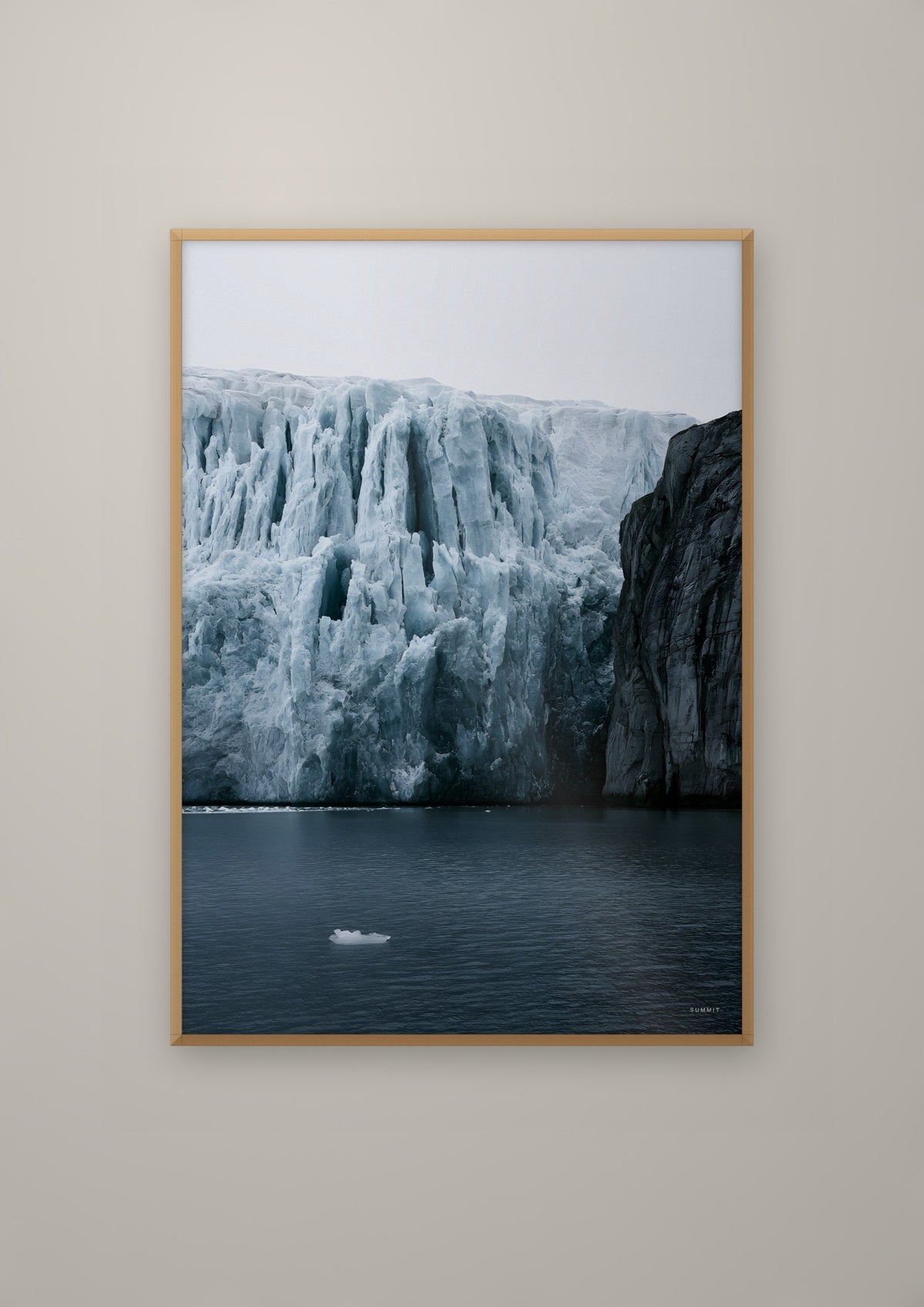Ice in a natural wood frame