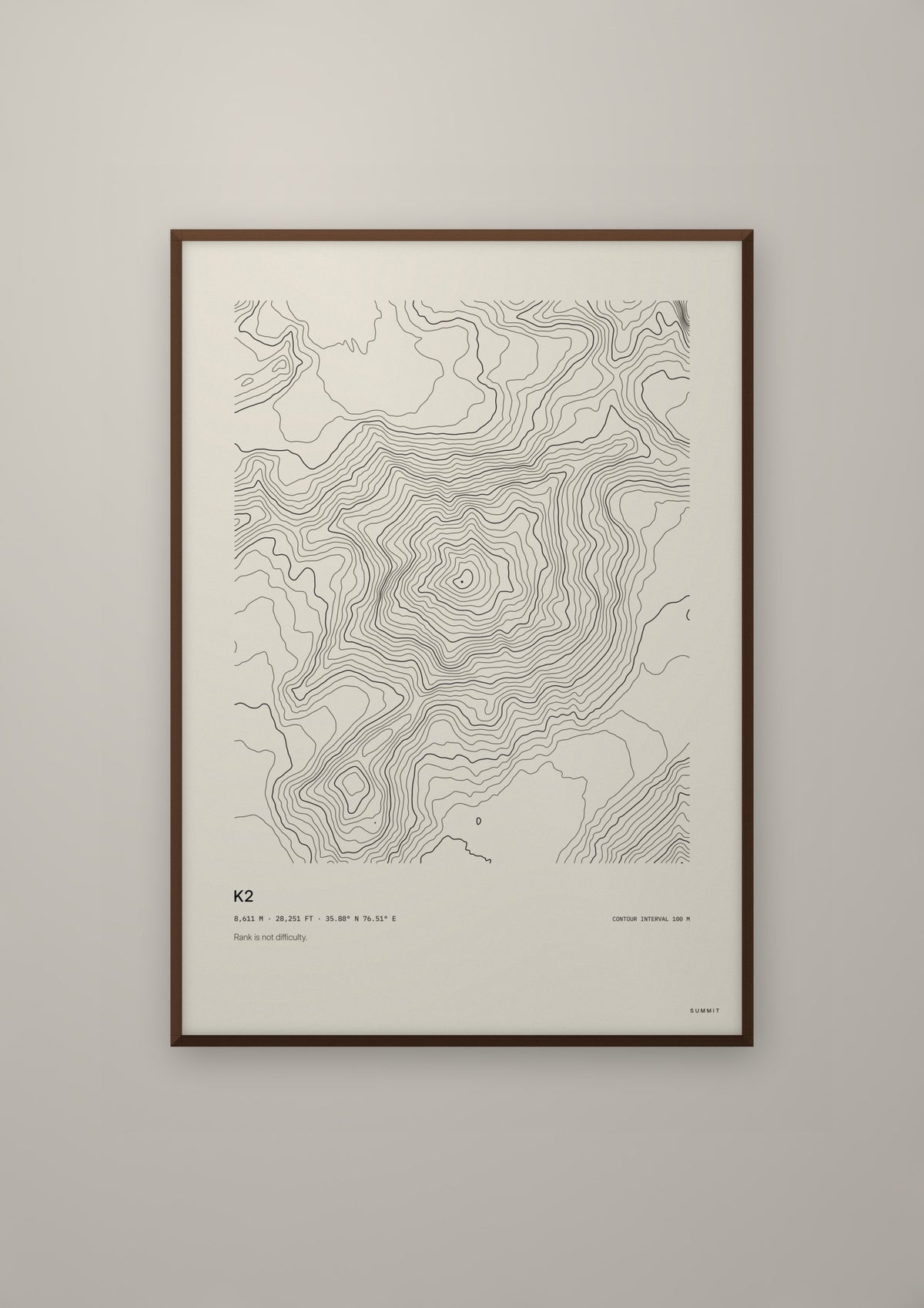 K2 in a dark wood frame