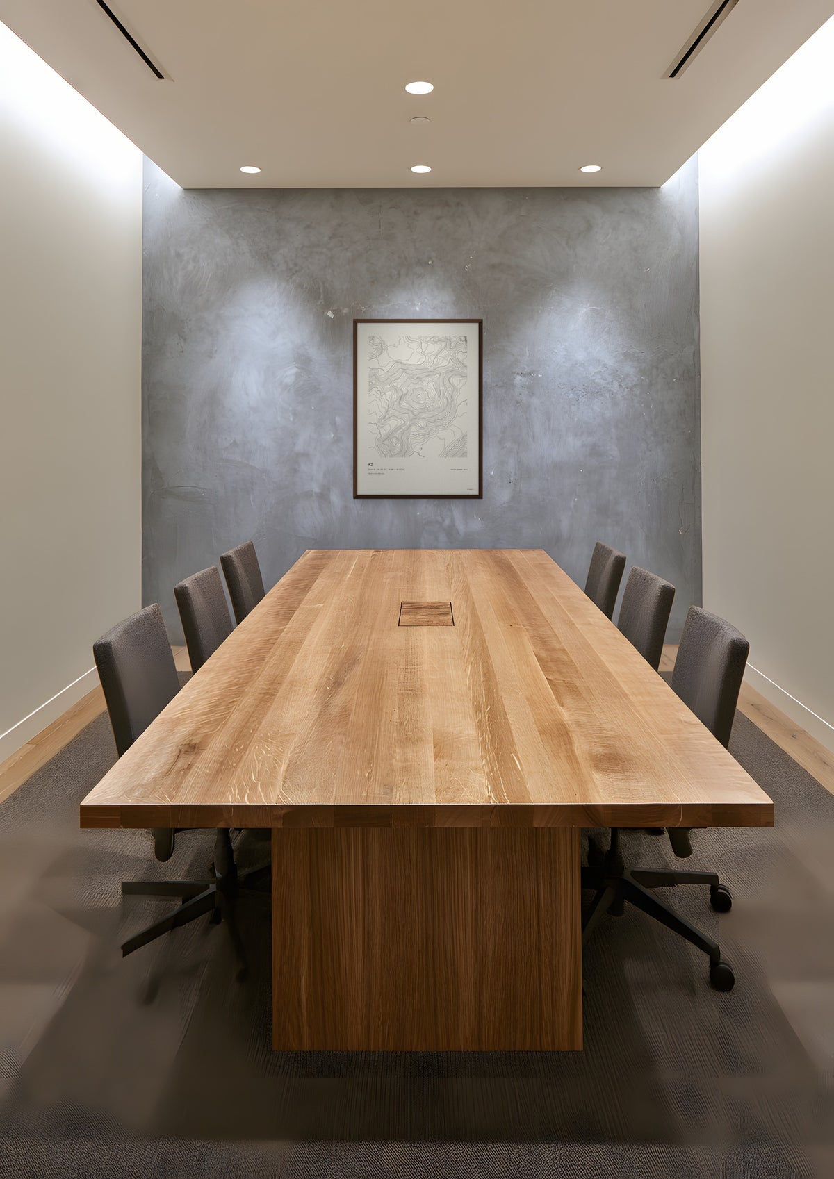 K2 in a dark wood frame, shown in denver-family-office-boardroom