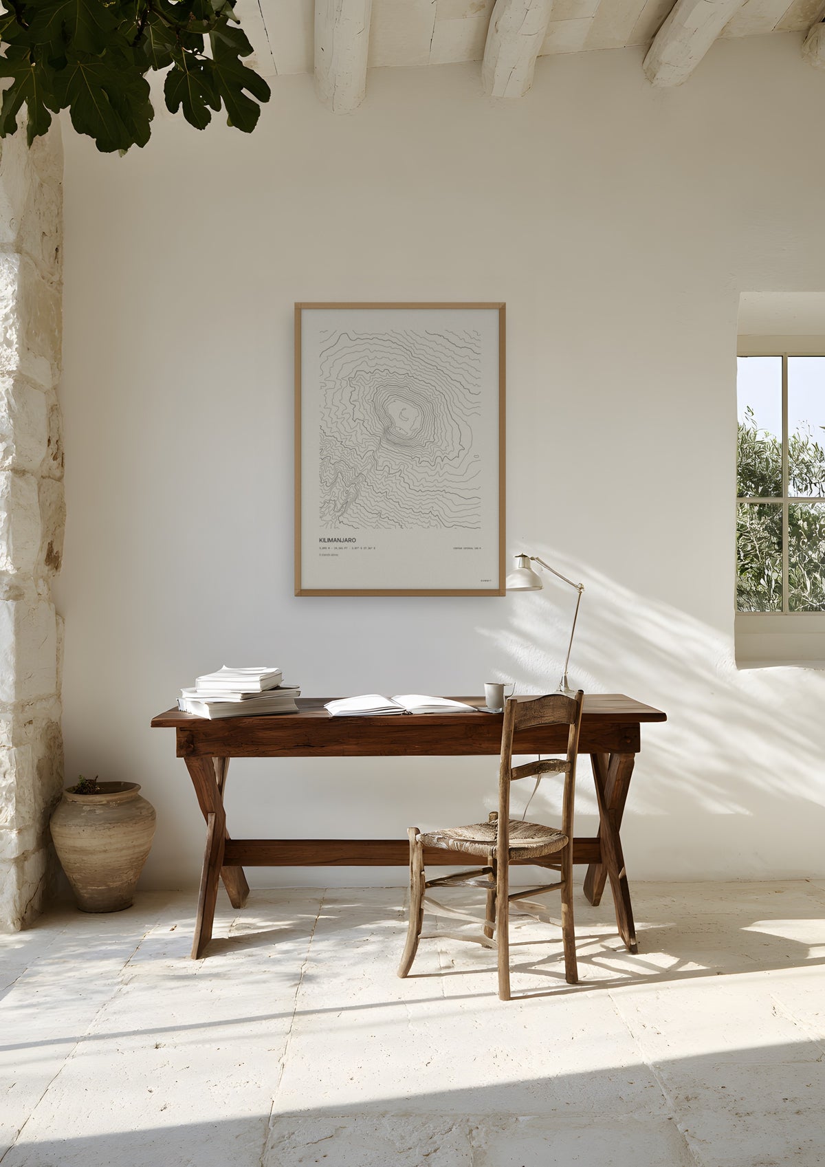 Kilimanjaro in a natural wood frame, shown in nairobi-residence-study